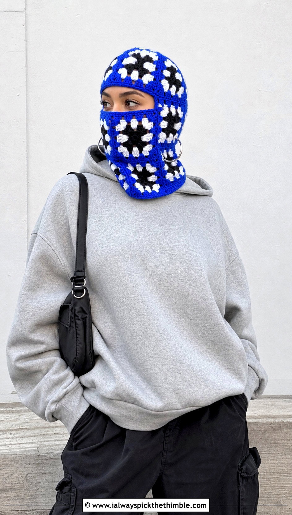 Checkerboard Granny Square Balaclava With Hoodie And Cargos - 20 crochet granny square balaclava outfit ideas