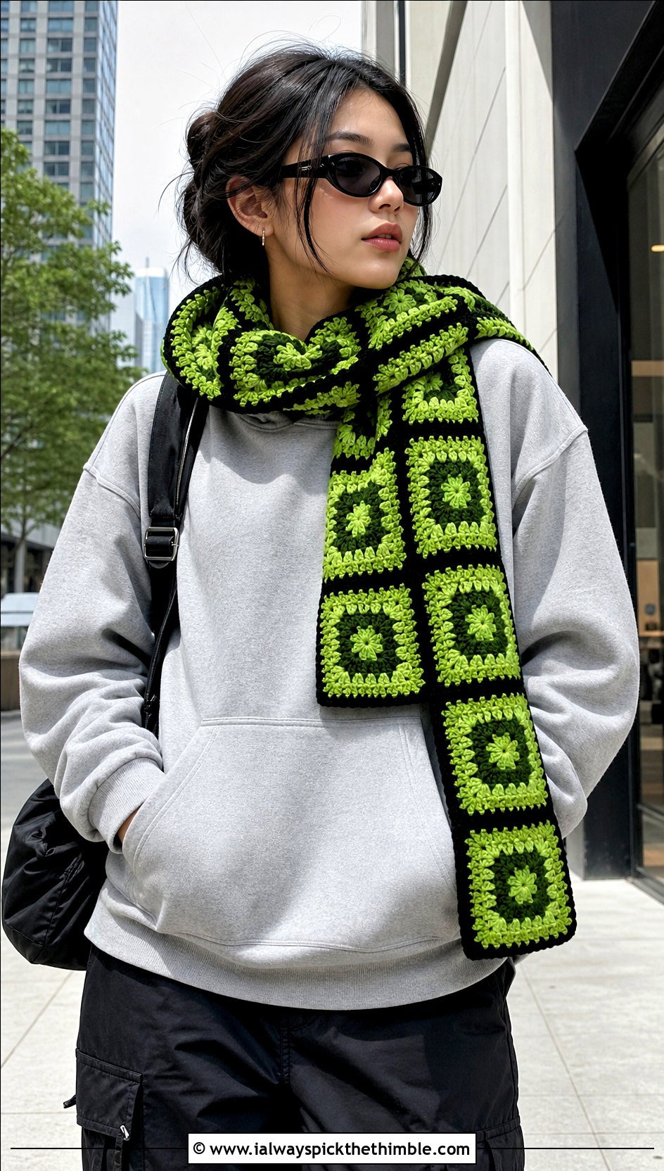 Checkerboard Granny Square Crochet Scarf With Hoodie - 25 granny square crochet scarf outfit ideas