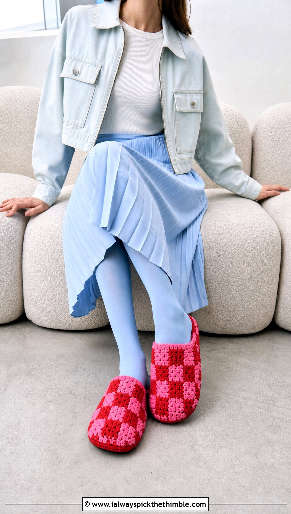 Checkerboard Granny Square Slippers With a Pleated Skirt - 20 Crochet Granny Square Slippers outfit ideas