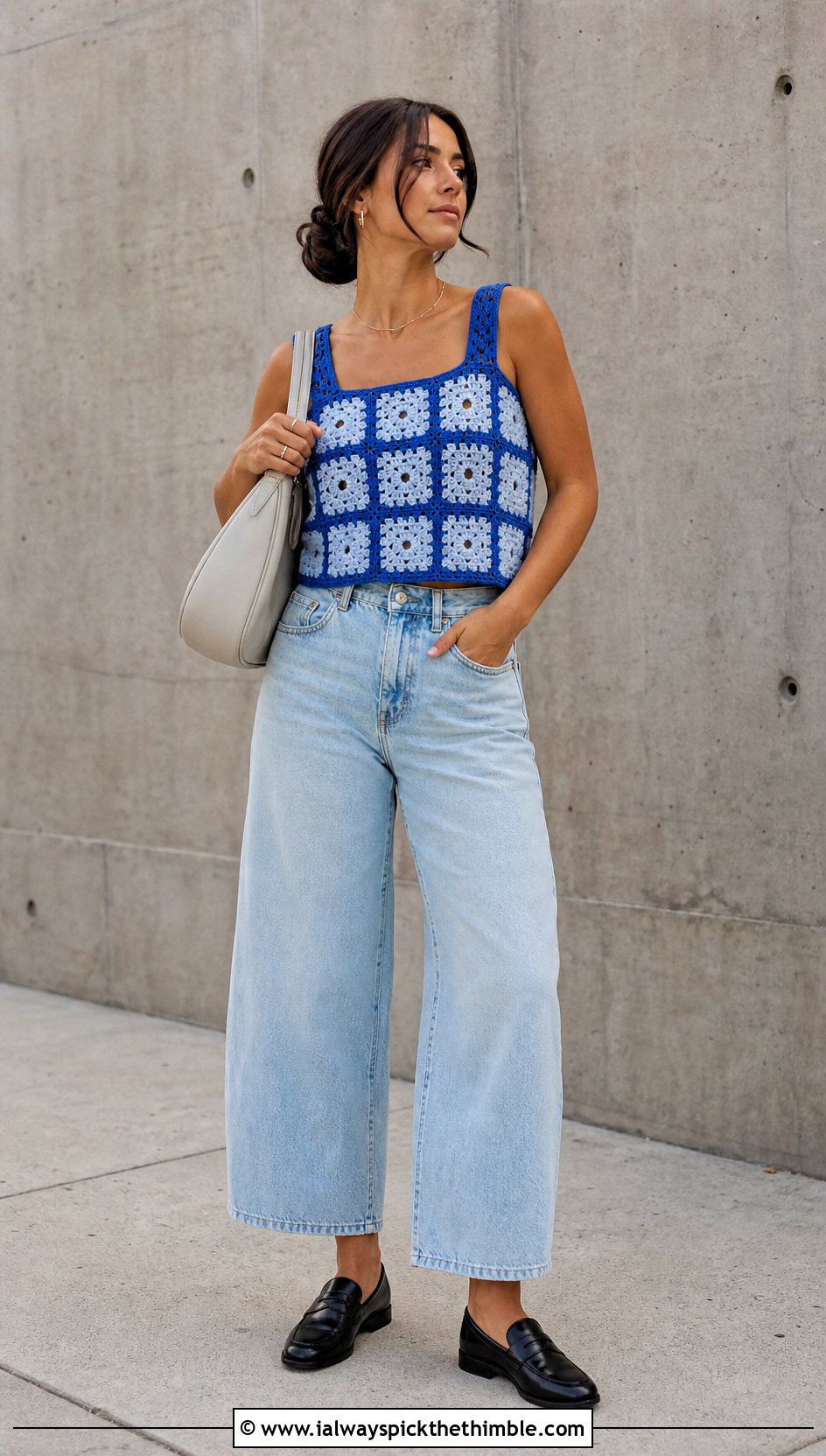 Checkerboard Granny Square Tank With Barrel Jeans - 25 granny square tank outfit ideas