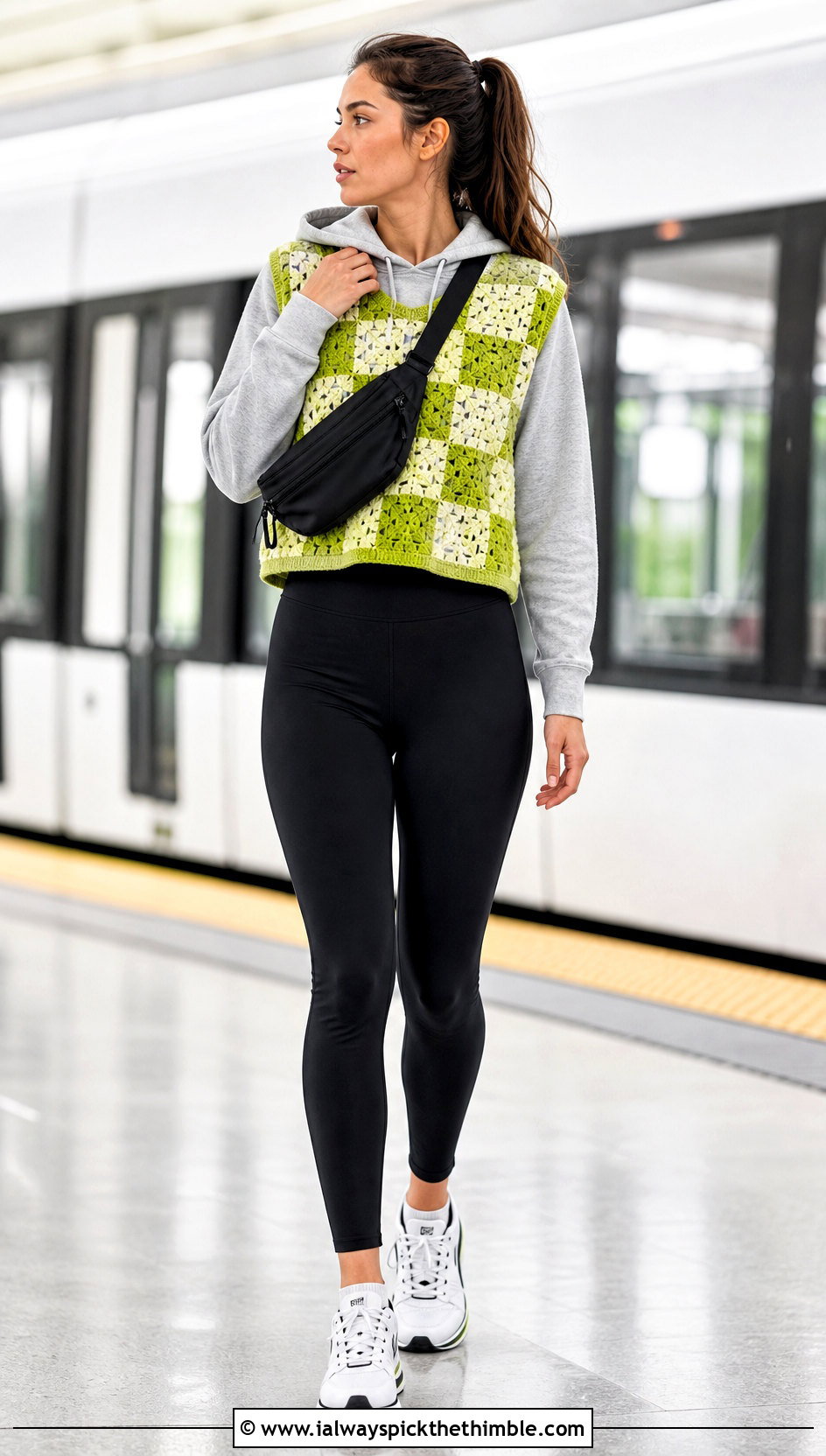 Checkerboard Granny Square Waistcoat With Hoodie And Leggings - 25 granny square waistcoat outfit ideas