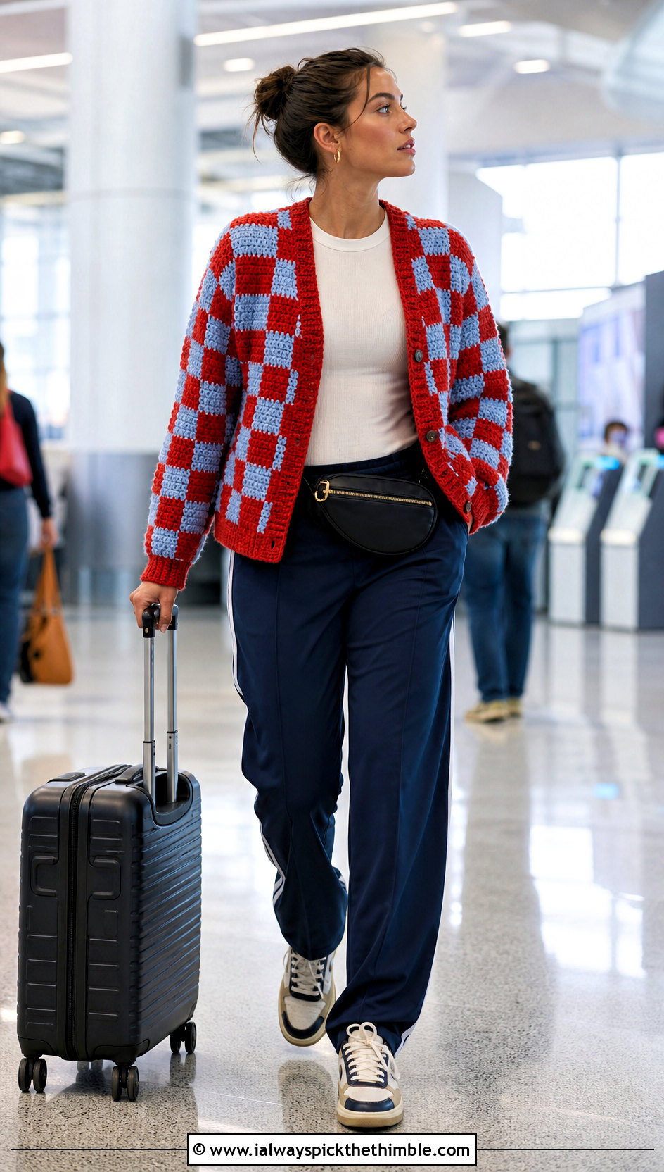 Checkerboard Harry Styles Cardigan With Track Pants - 15 Crocheting Harry Styles Cardigan outfit ideas