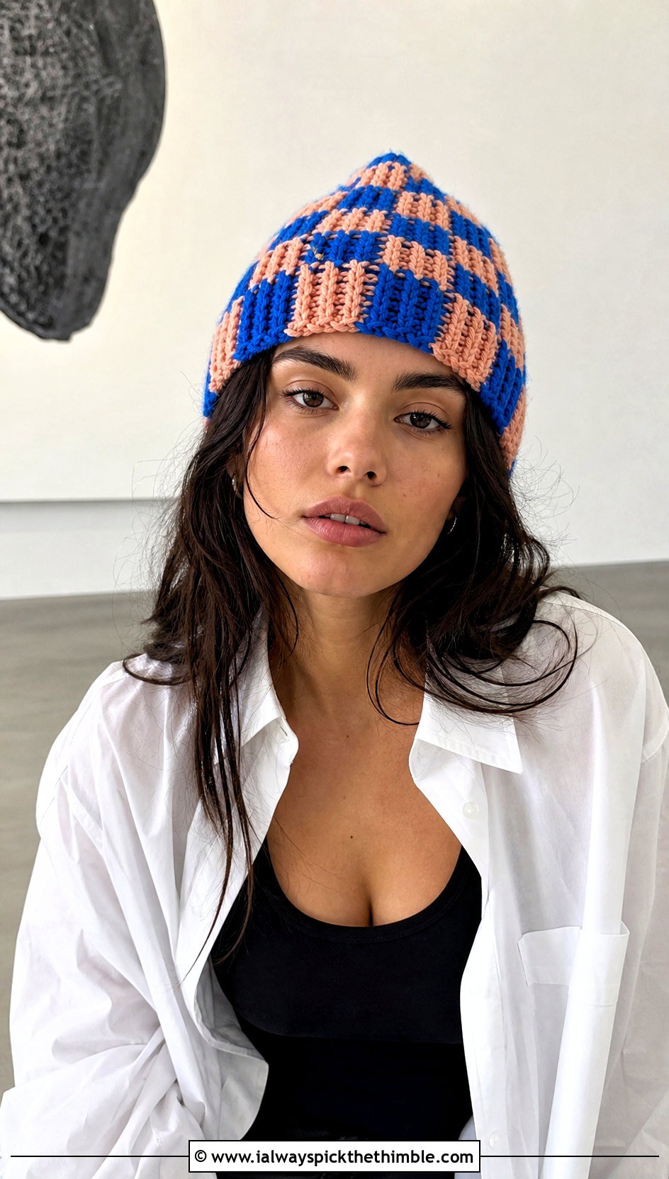 Checkerboard Ribbed Crochet Hat With Oversized Shirt - 25 ribbed crochet hat outfit ideas
