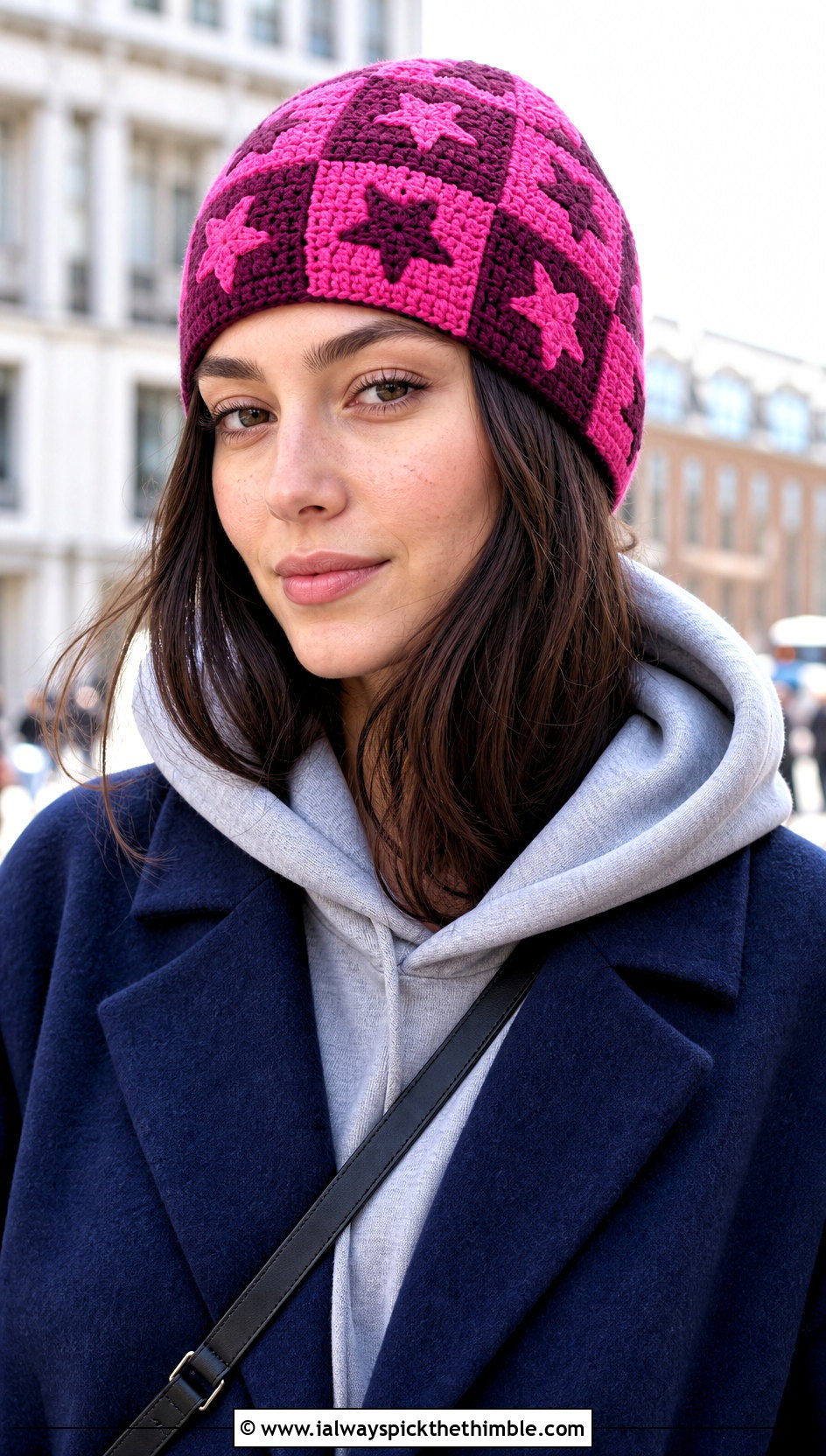 Checkerboard Star Crochet Beanie With Hoodie - 25 crochet star beanie outfit ideas