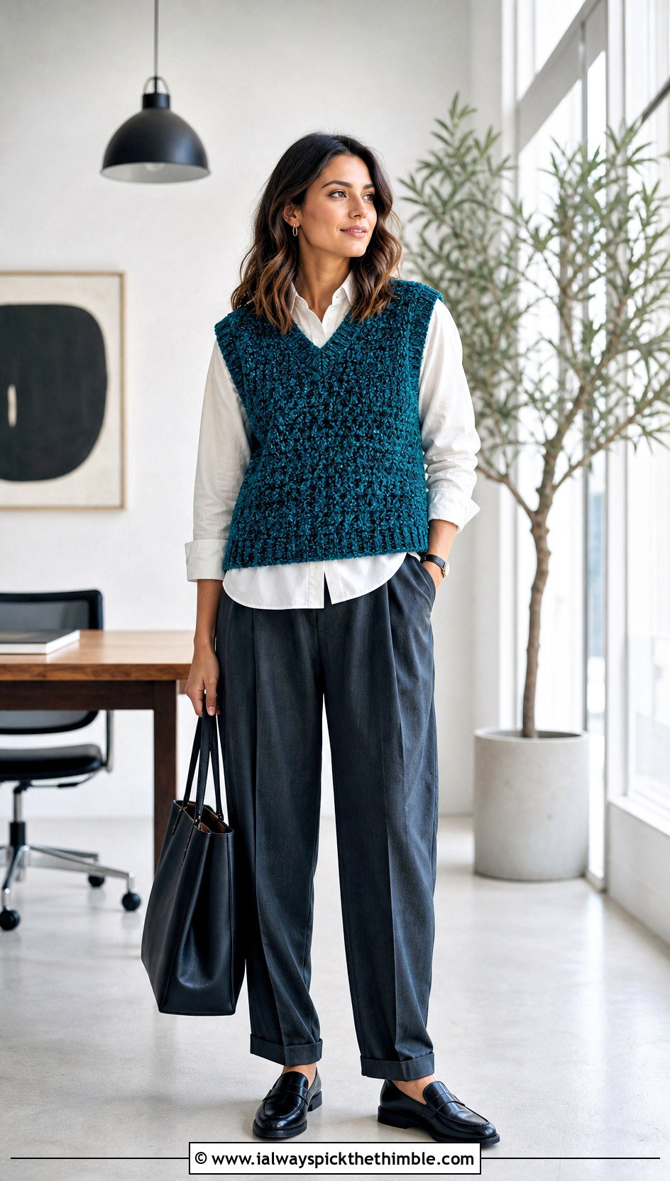 Chenille Crochet Vest With Poplin Shirt And Trousers - 20 fluffy crochet clothes and outfit ideas