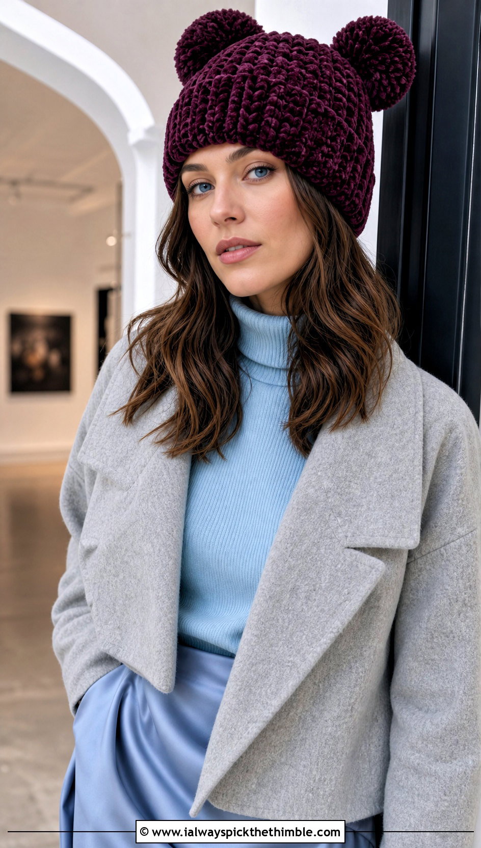 Chenille Double Pom Pom Crochet Hat With Satin Skirt - 20 Crochet Double Pom Pom Hat outfit ideas