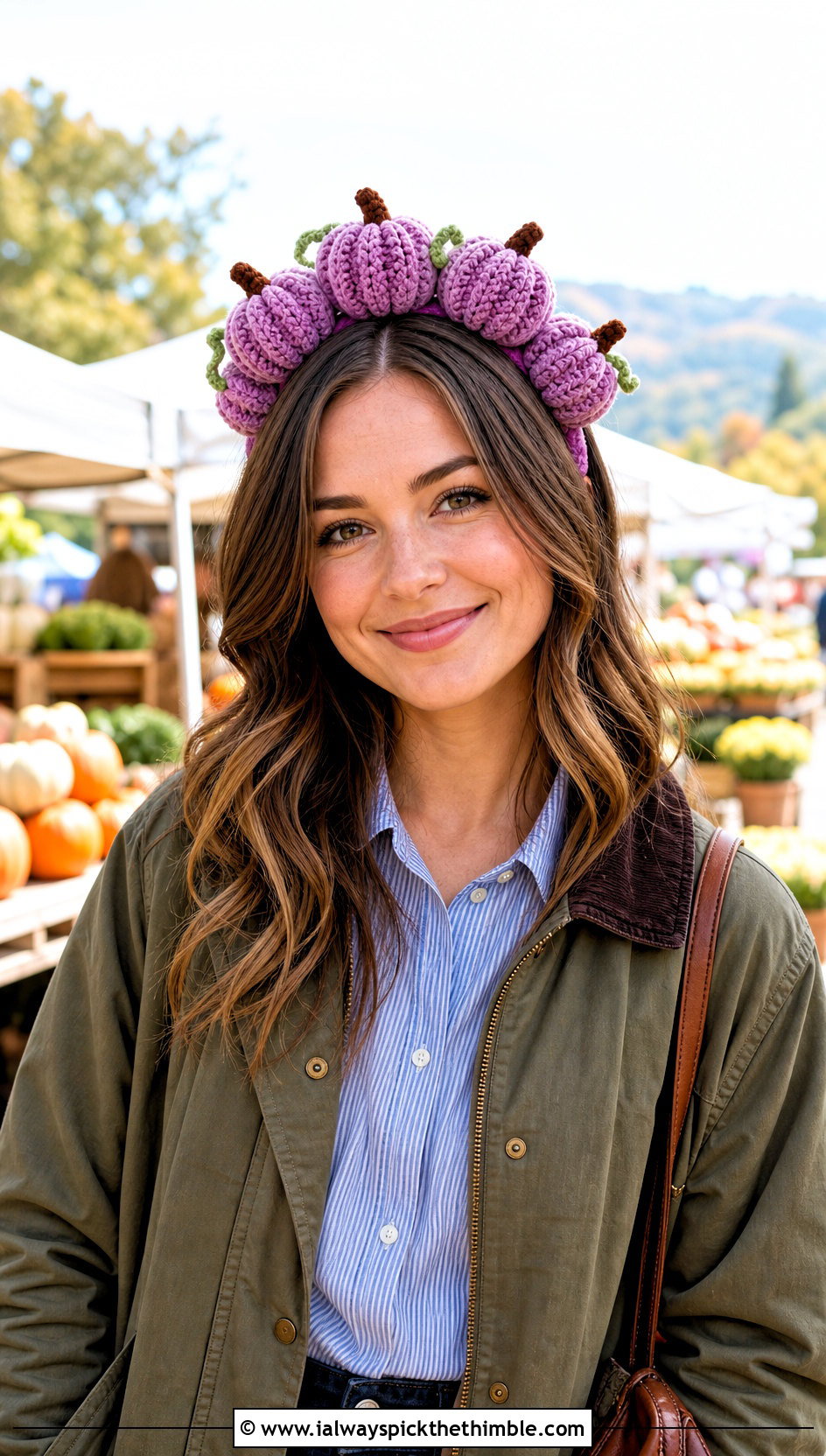 Chenille Pumpkin Headband With Barn Jacket - 25 crochet pumpkin headband outfit ideas