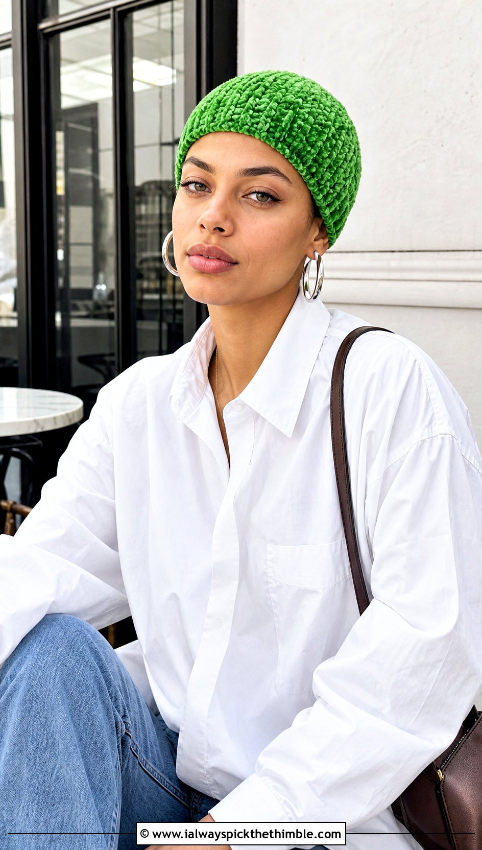 Chenille Skull Cap With White Shirt And Jeans - 20 crochet chenille hat outfit ideas