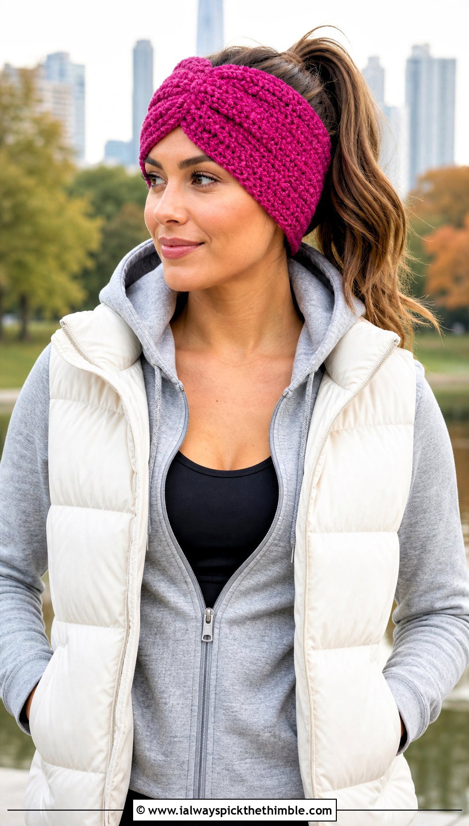 Chenille Twist Ear Warmer With Hoodie And Leggings - 20 Crochet Twist Ear Warmer outfit ideas