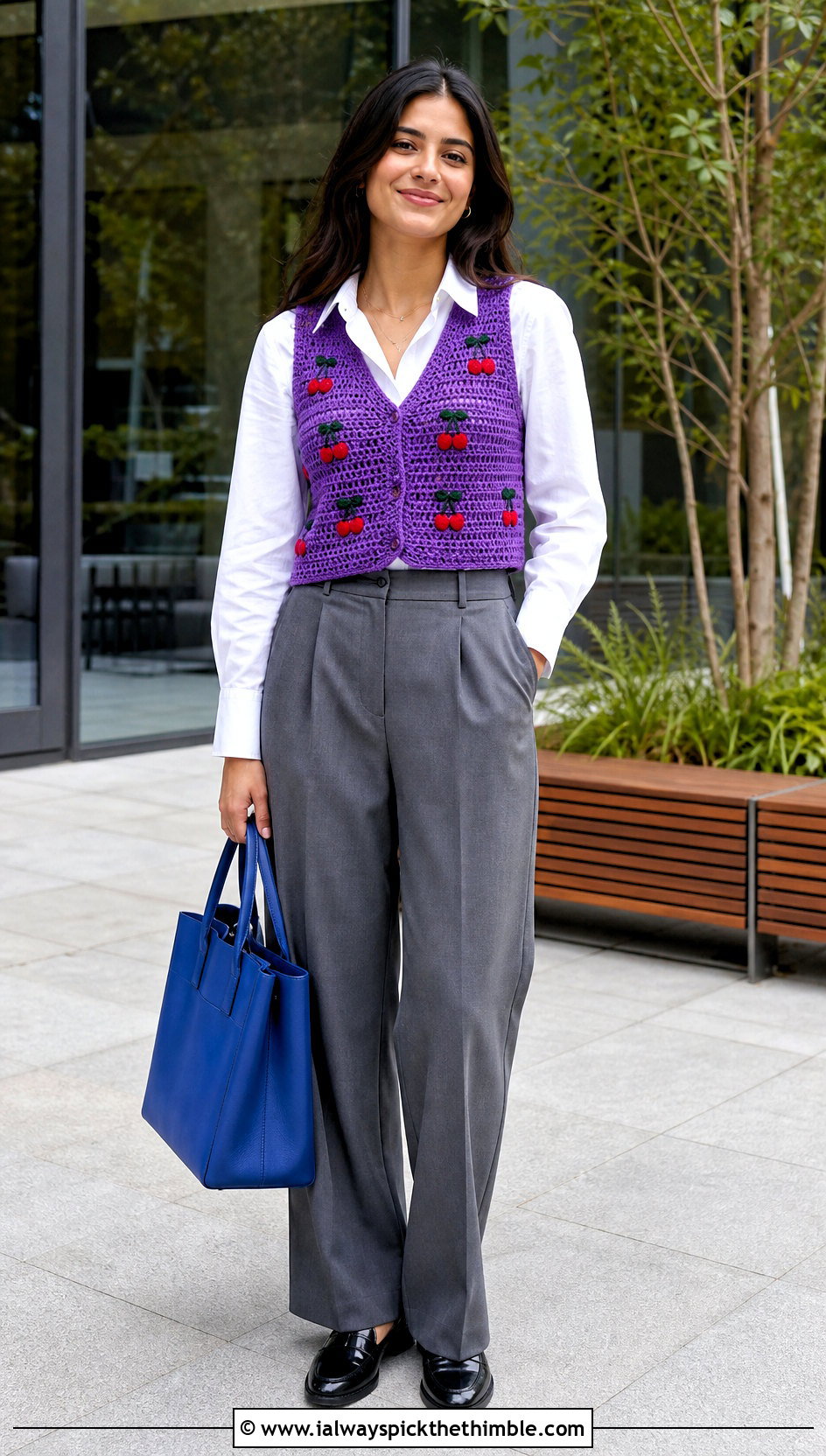 Cherry Crochet Vest Top With Pleated Trousers - 25 crochet cherry top outfit ideas