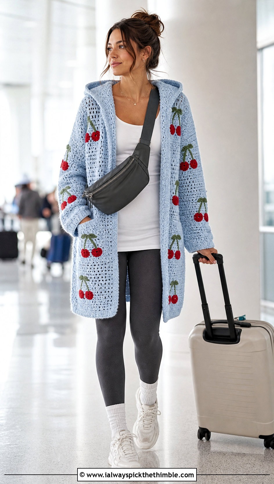 Cherry Hooded Crochet Cardigan With Leggings - 20 cherry crochet cardigan outfit ideas