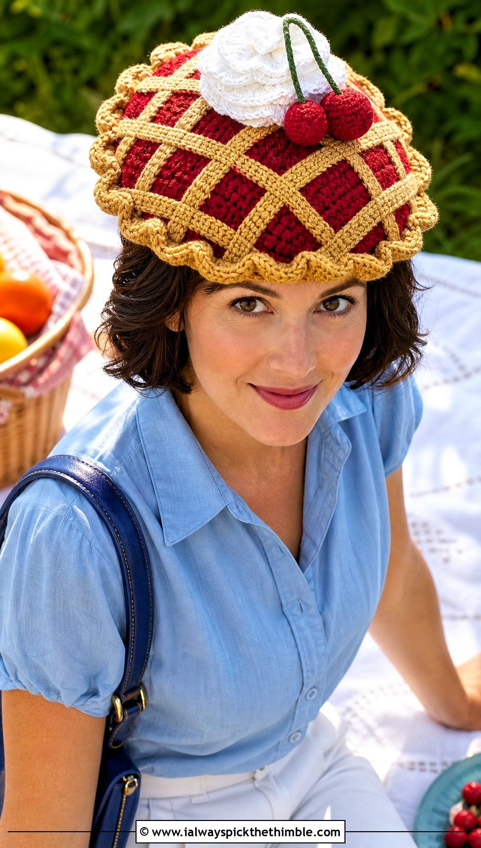 Cherry Pie Crochet Hat With A Retro Picnic Outfit - 20 crochet funny hats outfit ideas