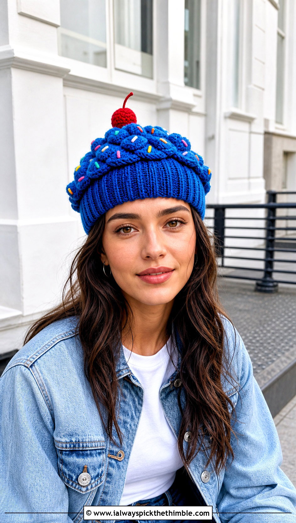 Cherry Top Cupcake Crochet Hat With Denim Jacket - 20 cupcake crochet hat outfit ideas