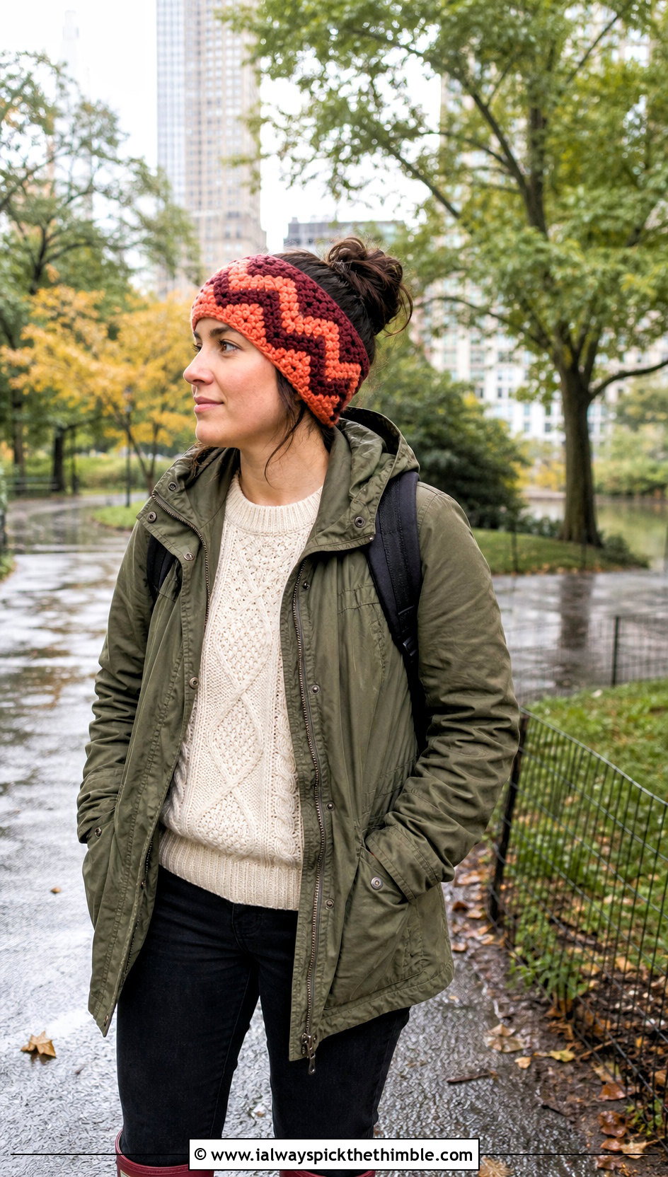 Chevron Bulky Crochet Ear Warmer With Utility Parka - 20 Bulky Crochet Ear Warmer outfit ideas