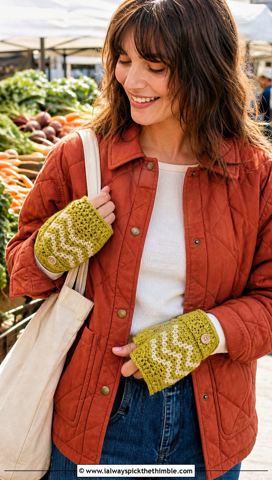 Chevron Convertible Crochet Mittens With Quilted Jacket - 20 Convertible Crochet Fingerless Mittens outfit ideas