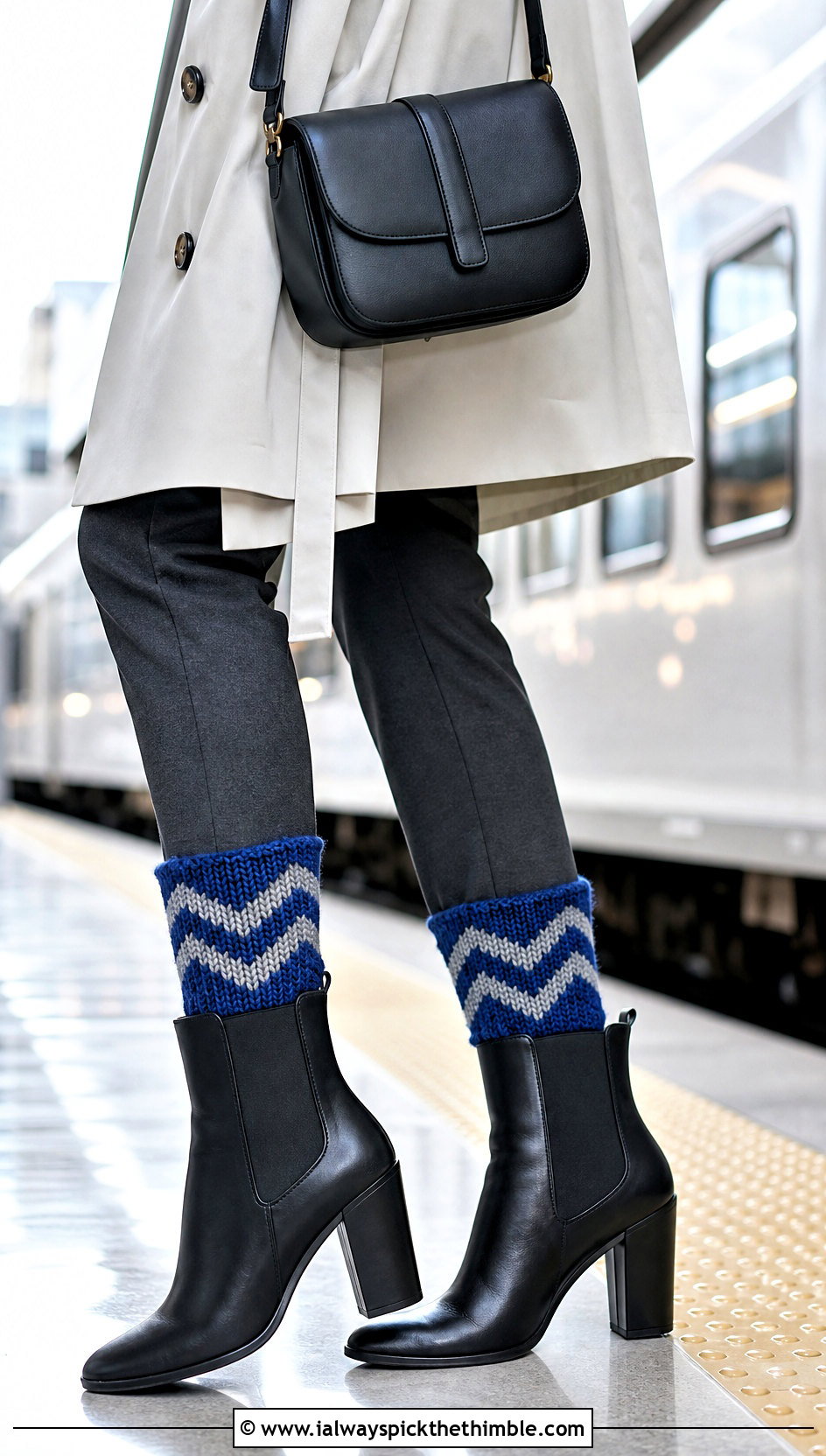 Chevron Crochet Boot Cuffs With Trench Coat - 25 crochet boot cuffs outfit ideas