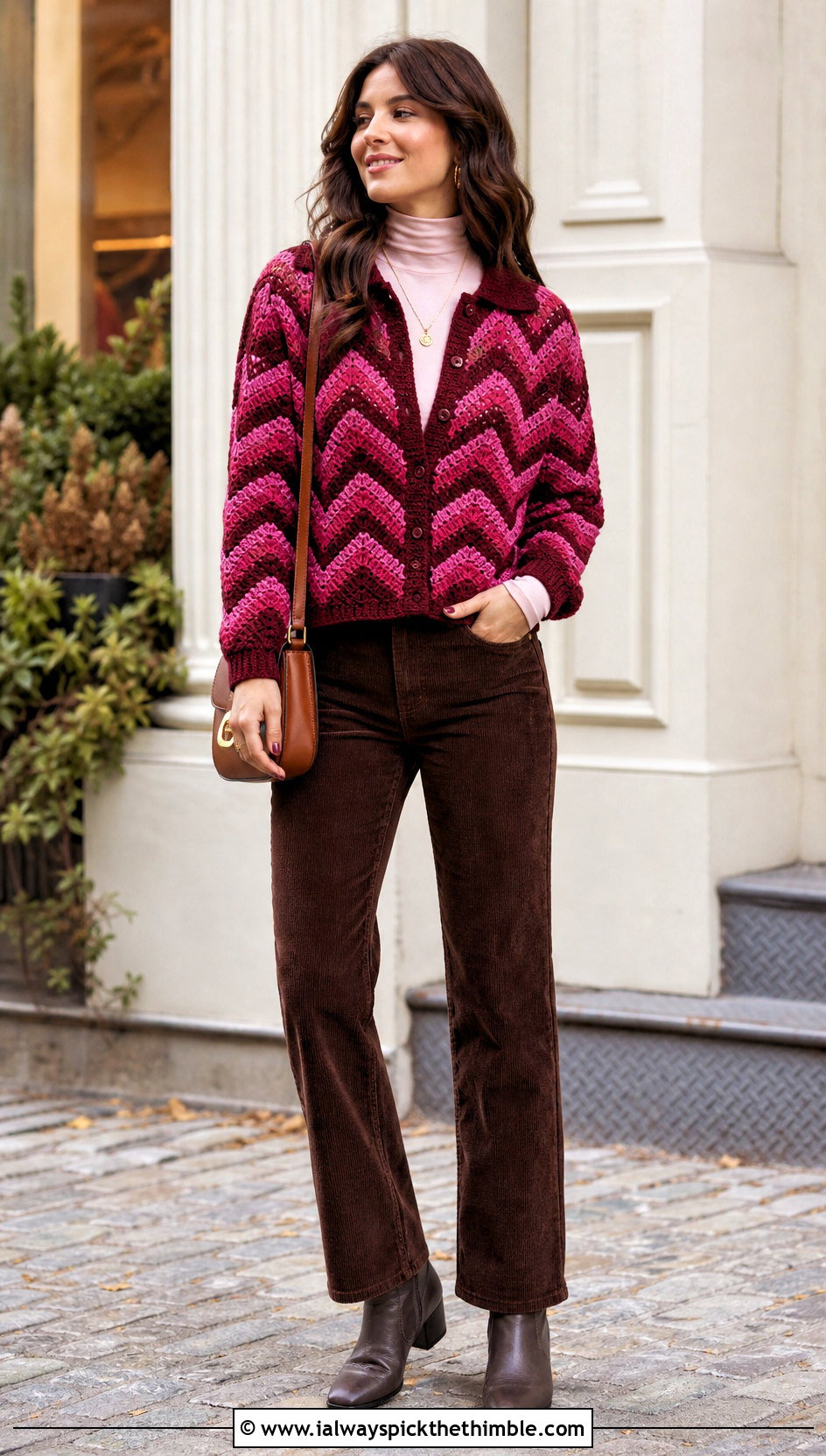 Chevron Crochet Button Up Shirt With Corduroy Pants - 25 crochet button up shirt outfit ideas