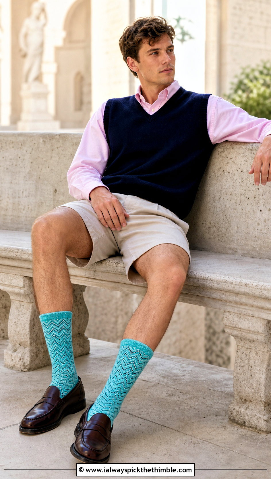 Chevron Crochet Crew Socks With Sweater Vest - 20 Mens Crochet Socks outfit ideas