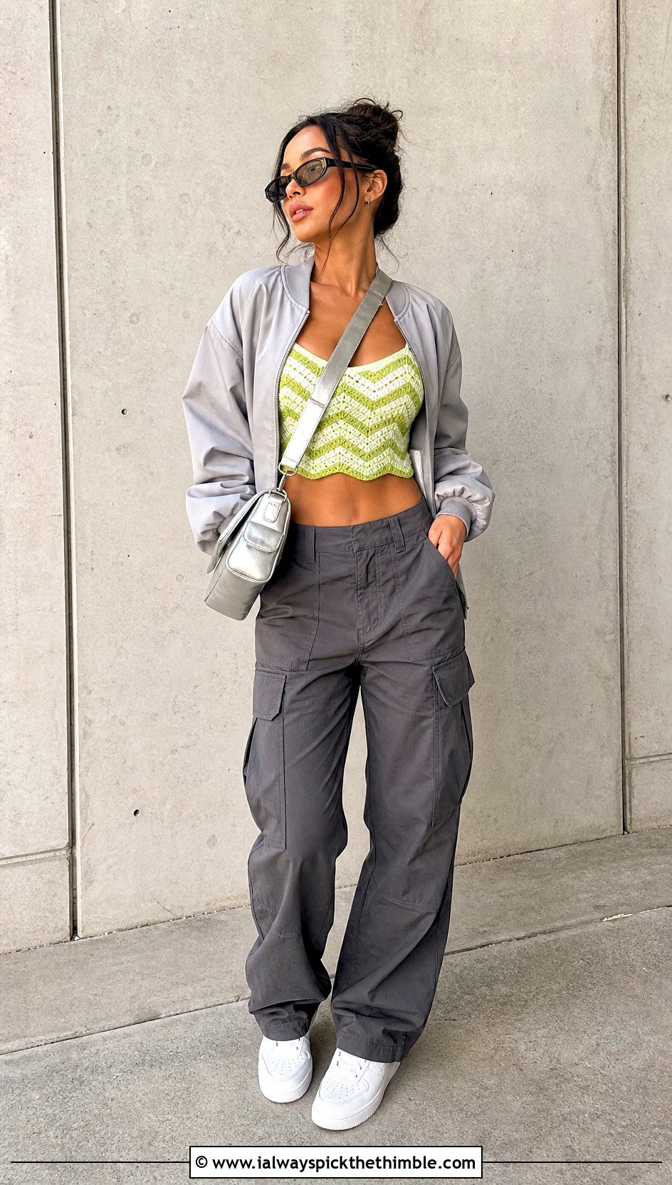 Chevron Crochet Crop Top With Cargo Pants - 20 crochet chevron top outfit ideas