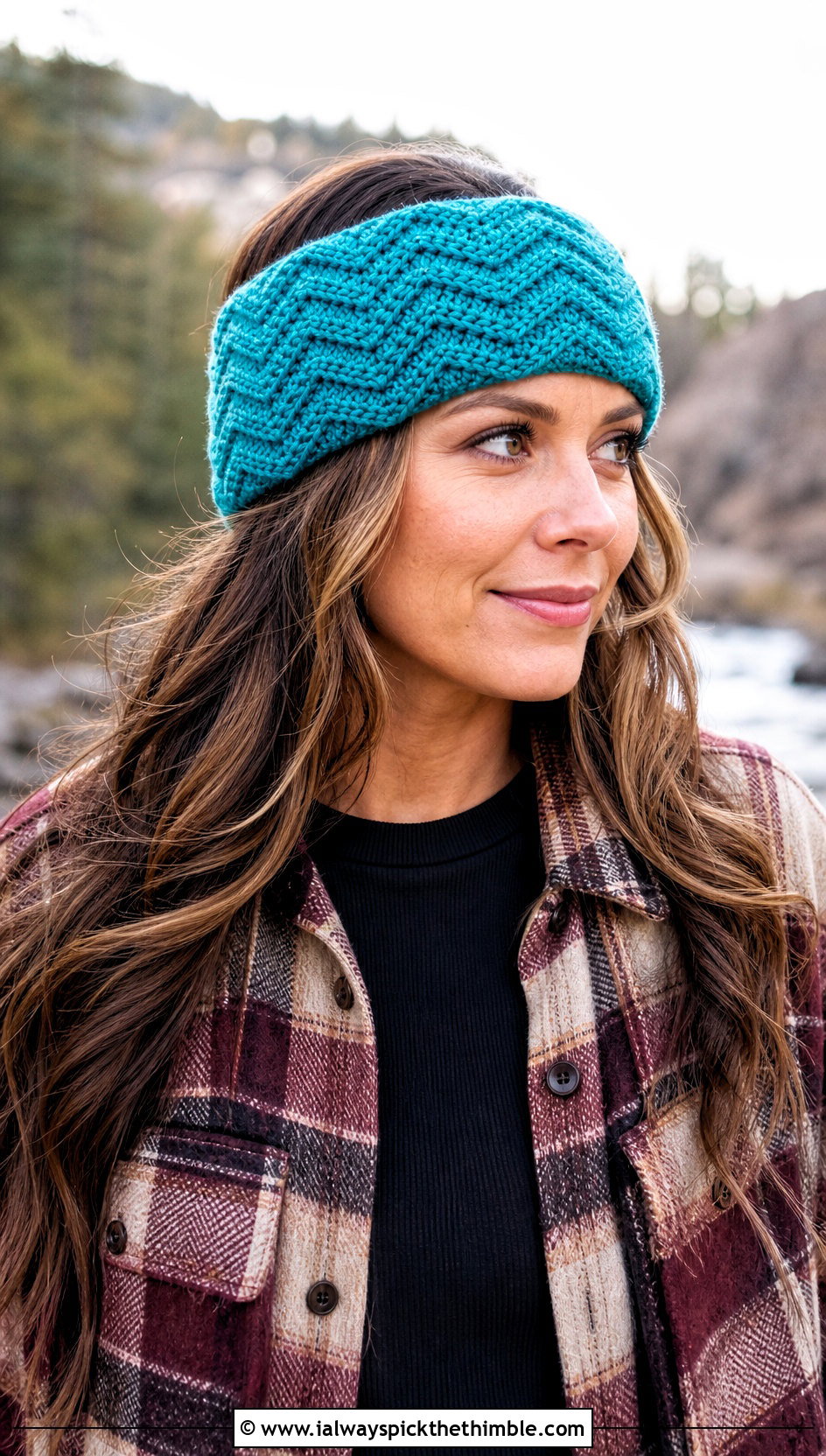 Chevron Crochet Ear Warmer With Plaid Shacket - 25 crochet ear warmer outfit ideas