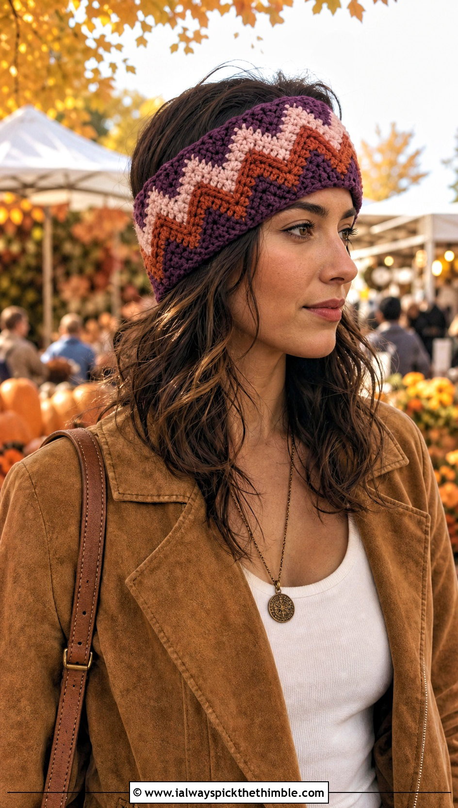Chevron Crochet Earwarmer With Suede Jacket - 25 crochet earwarmer outfit ideas