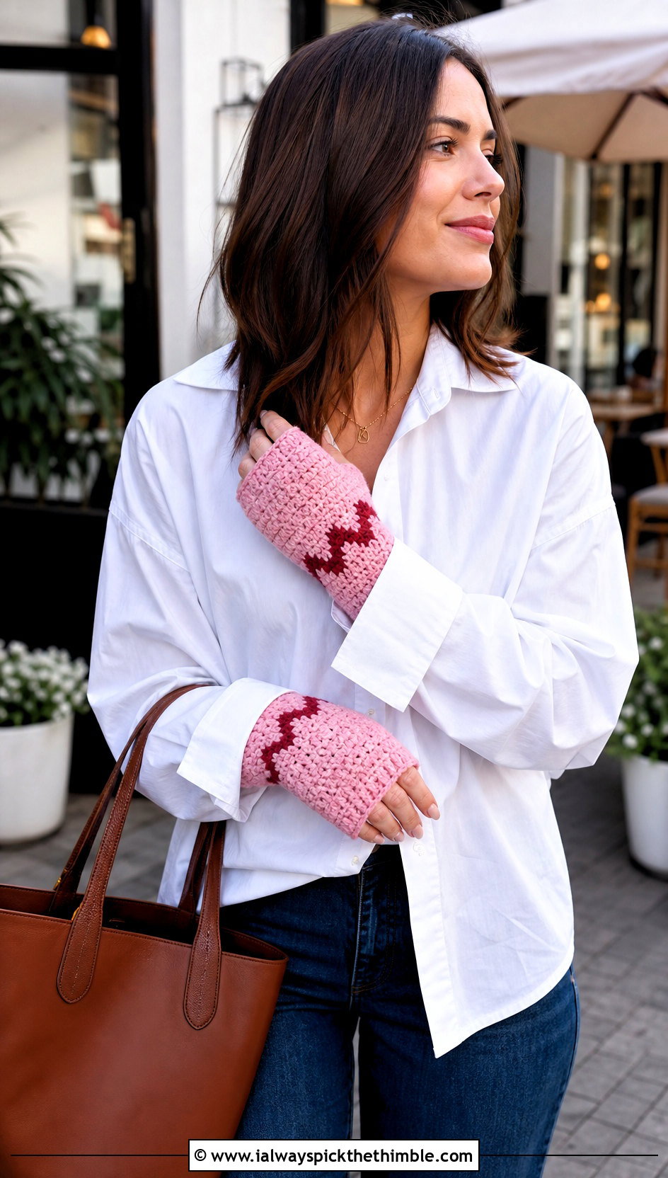 Chevron Crochet Fingerless Gloves With White Shirt - 20 Simple Crochet Fingerless Gloves outfit ideas