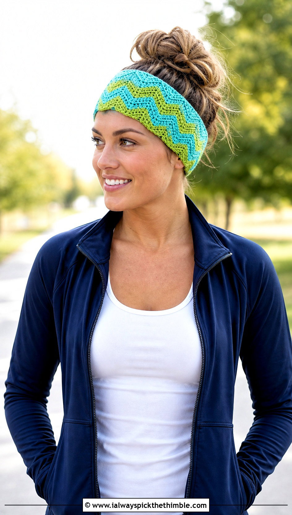 Chevron Crochet Headband With Athleisure Outfit - 20 simple crochet head bands outfit ideas