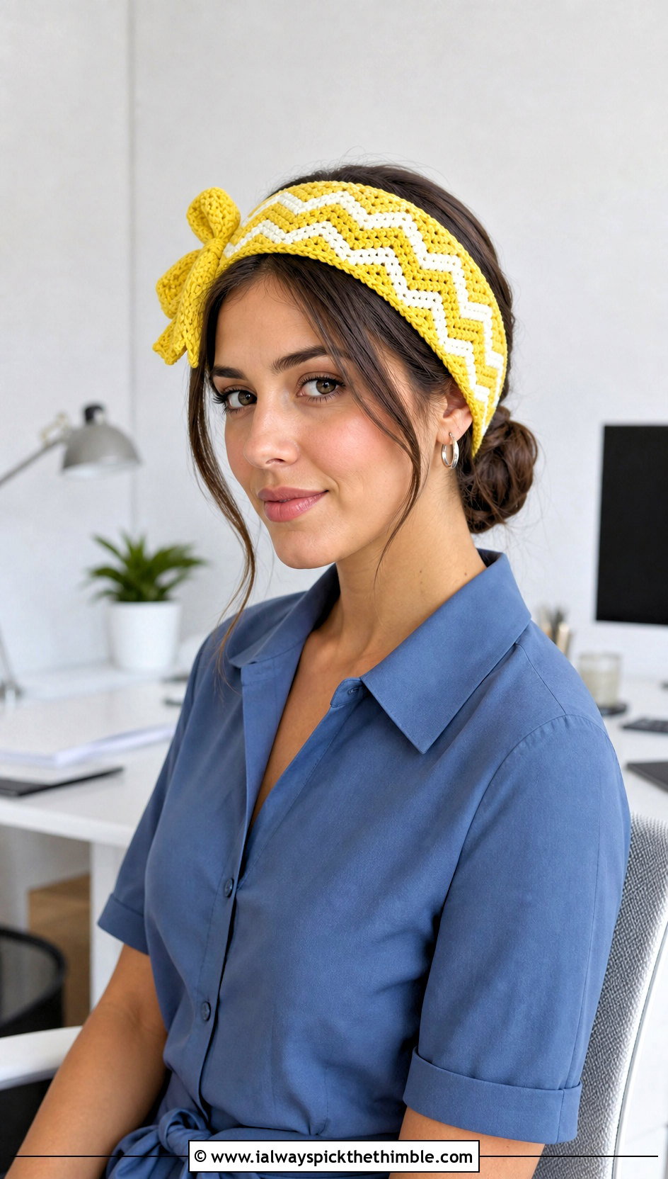 Chevron Crochet Headband With Bow And Shirt Dress - 20 crochet headband with bow outfit ideas