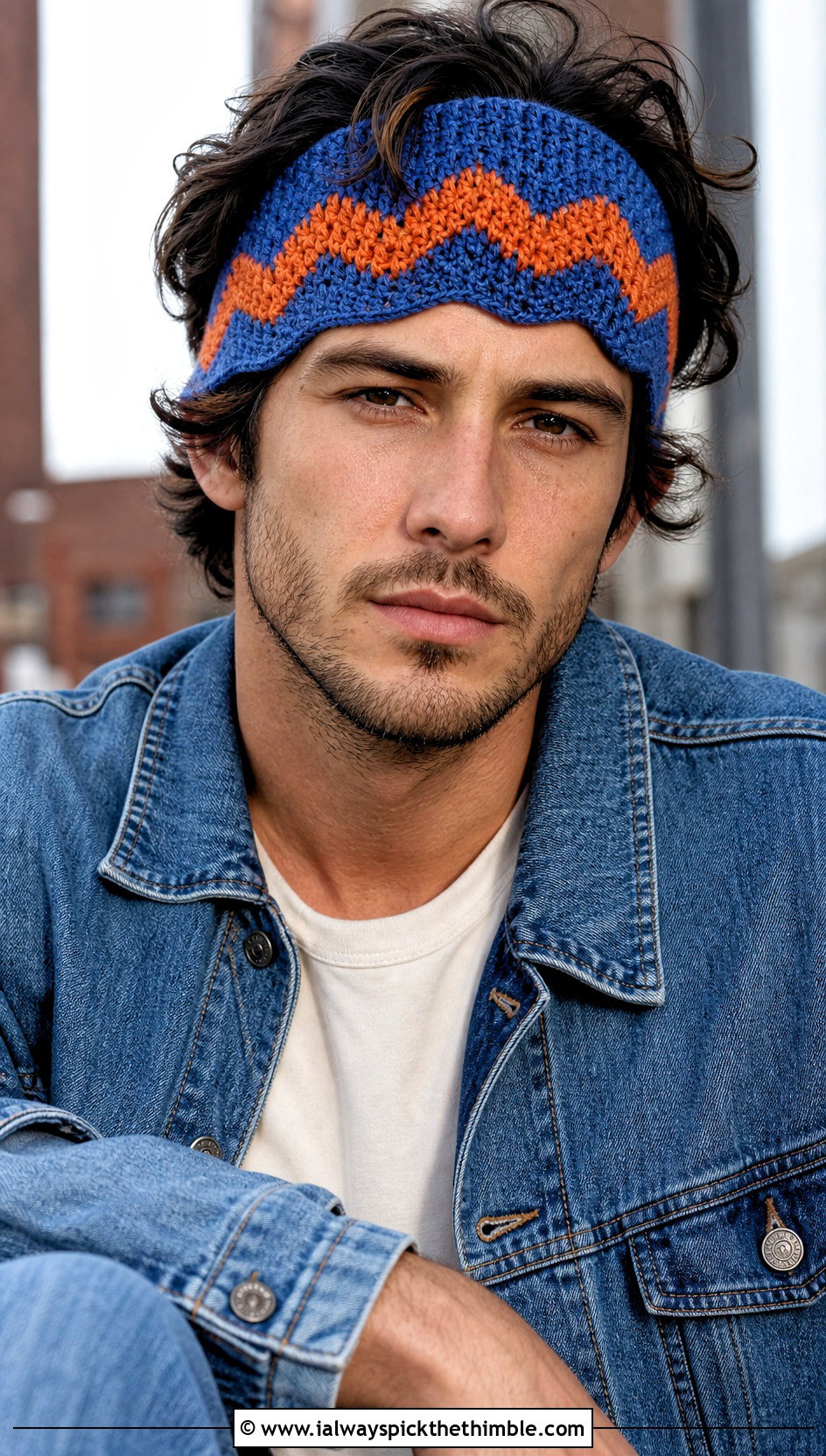 Chevron Crochet Headband With Double Denim - 20 men's crochet headband outfit ideas