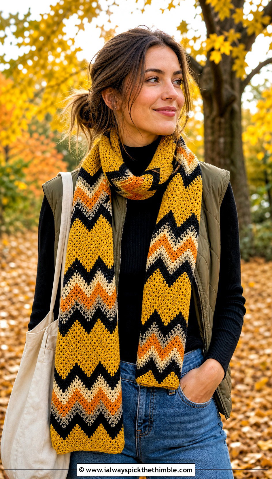 Chevron Crochet Hufflepuff Scarf With Quilted Vest - 20 crochet hufflepuff scarf outfit ideas