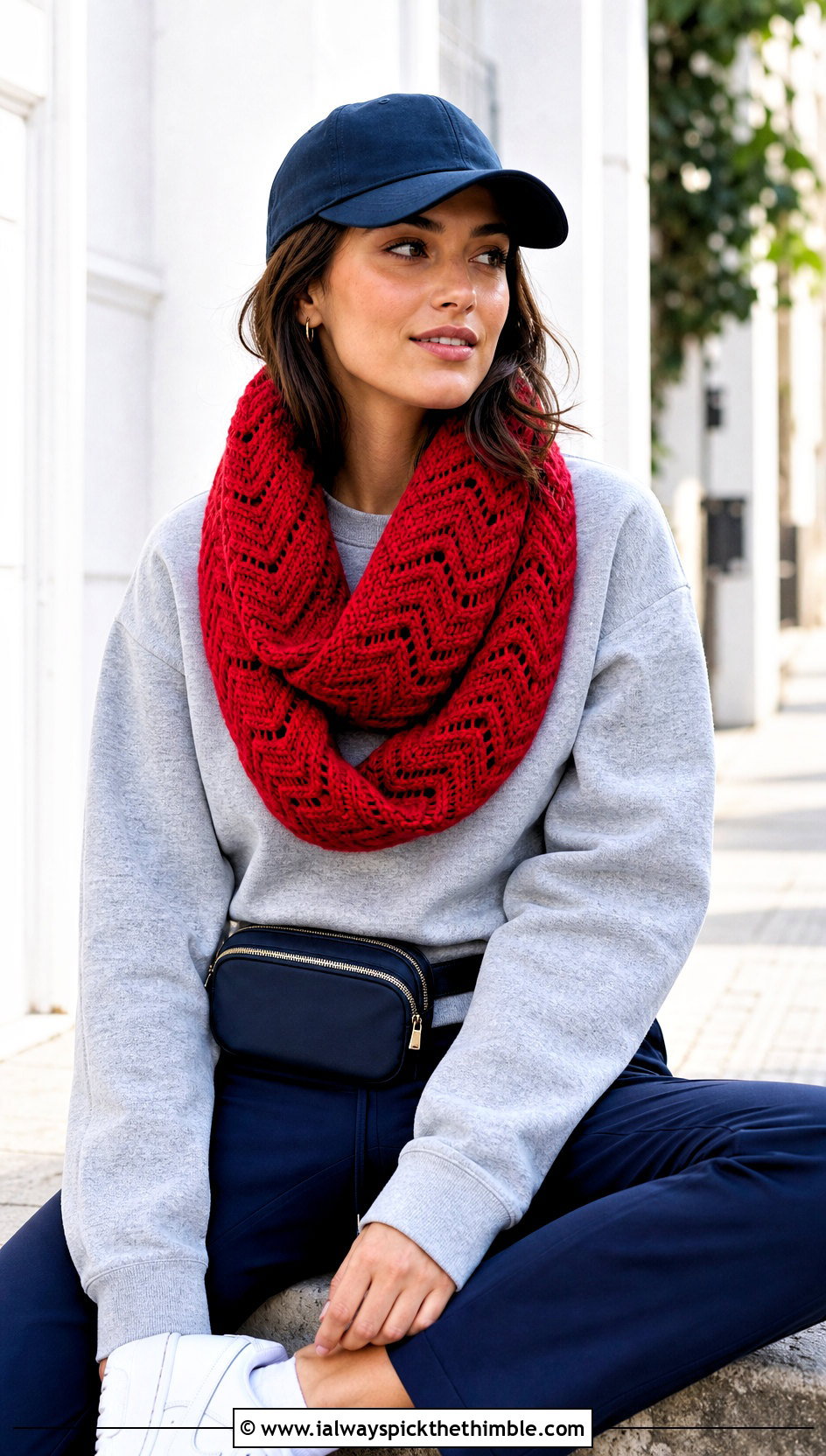 Chevron Crochet Infinity Scarf With Sweatshirt And Track Pants - 15 Crochet Infinity Scarf On Hanger outfit ideas