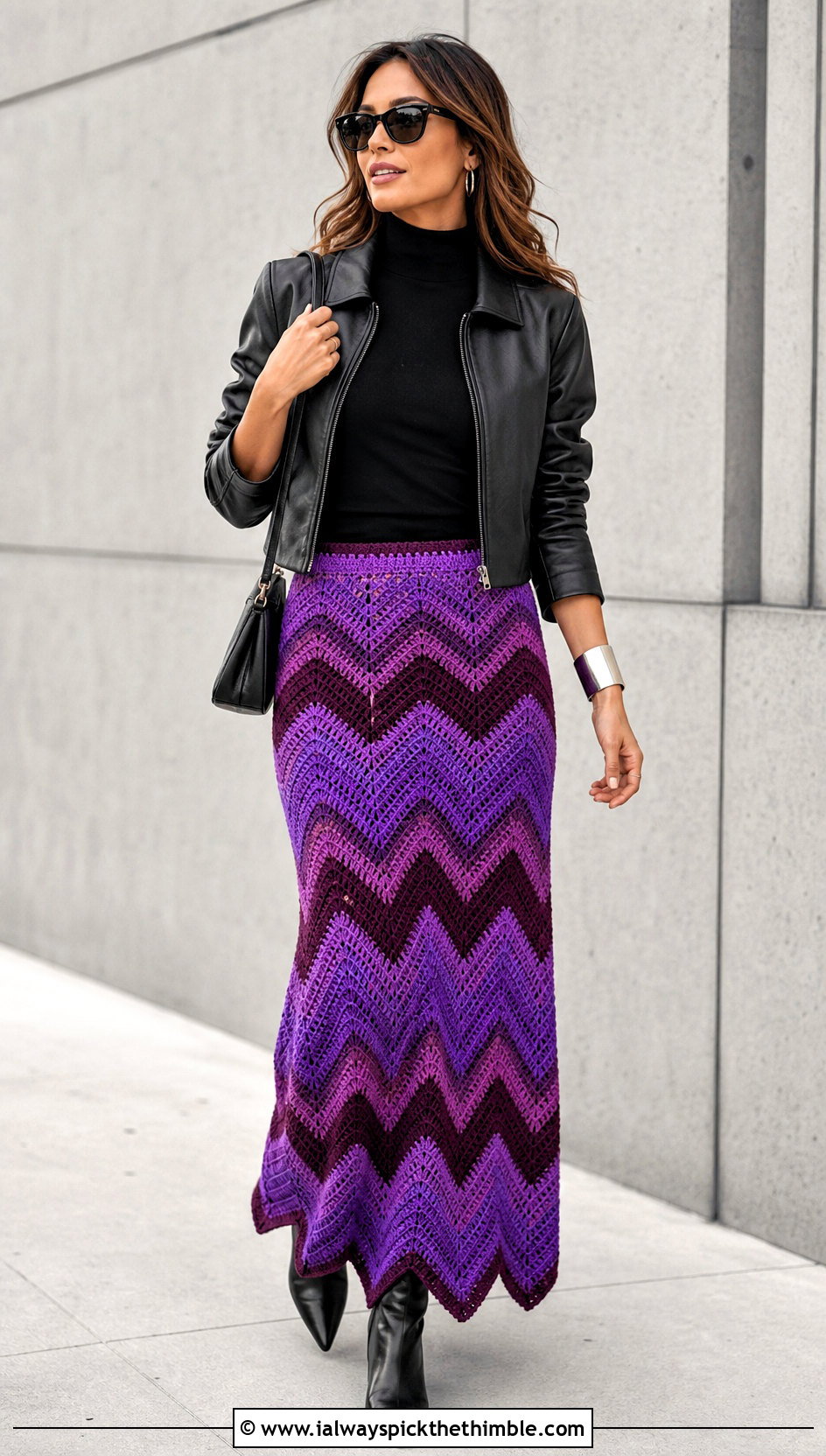 Chevron Crochet Maxi Skirt With Black Turtleneck - 20 crocheted maxi skirt outfit ideas