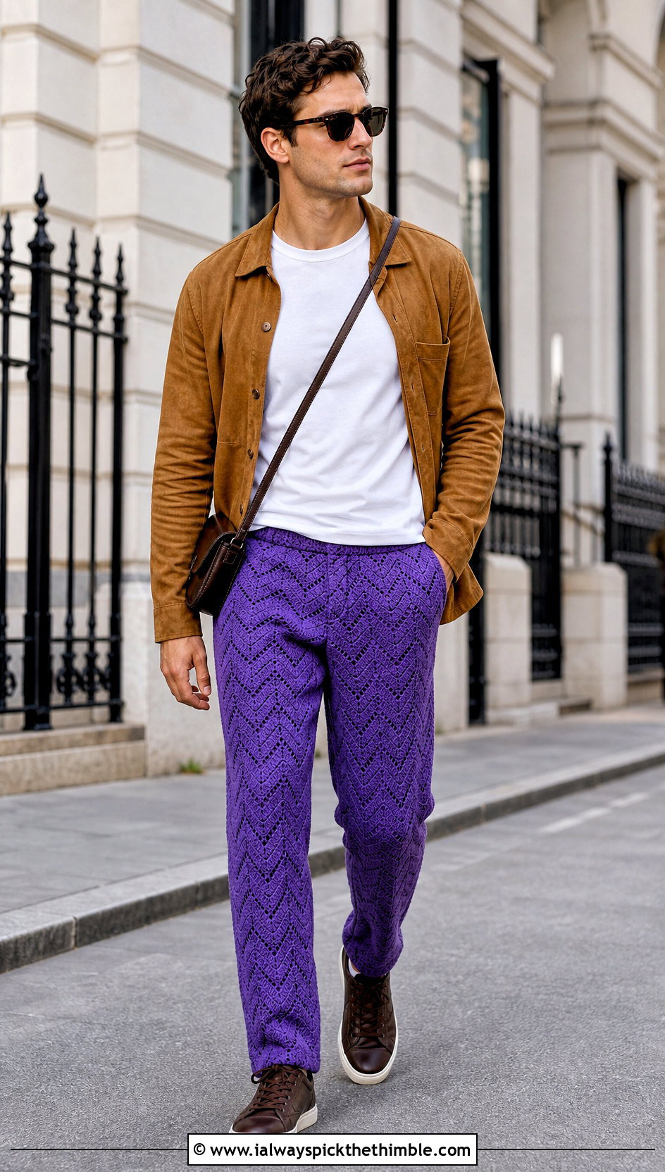 Chevron Crochet Pants With Suede Overshirt - 15 crochet men pants outfit ideas