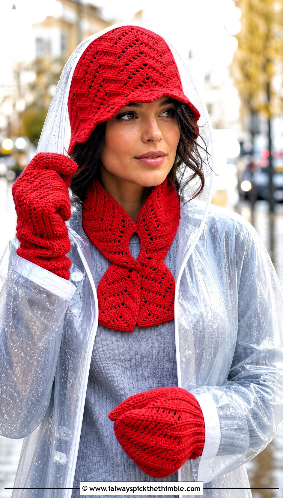 Chevron Crochet Rain Hat Keyhole Scarf And Mittens With Raincoat - 20 Crochet Hat Mittens Scarf Set outfit ideas