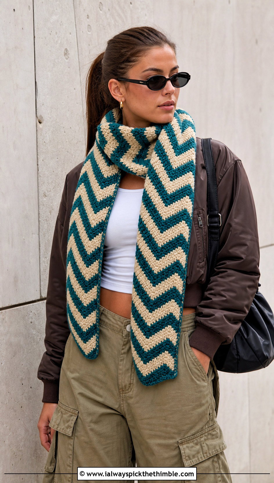 Chevron Crochet Scarf With Bomber Jacket - 20 crochet scarf design ideas