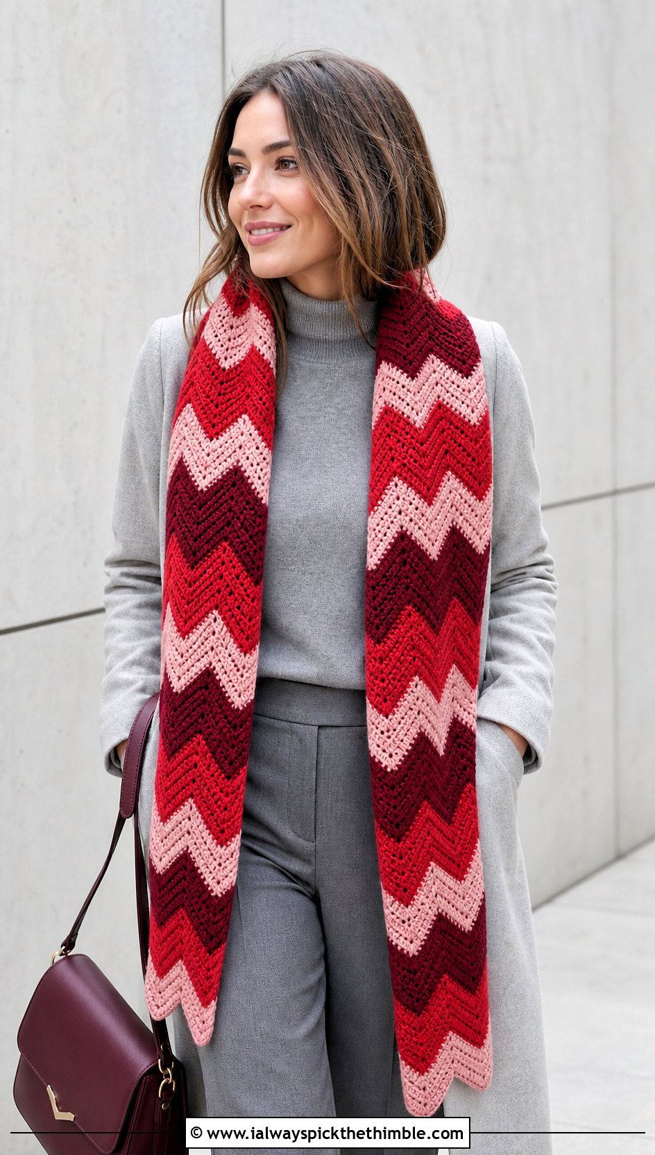 Chevron Crochet Scarf With Monochrome Outfit - 20 Beginner Crochet Projects Scarf outfit ideas