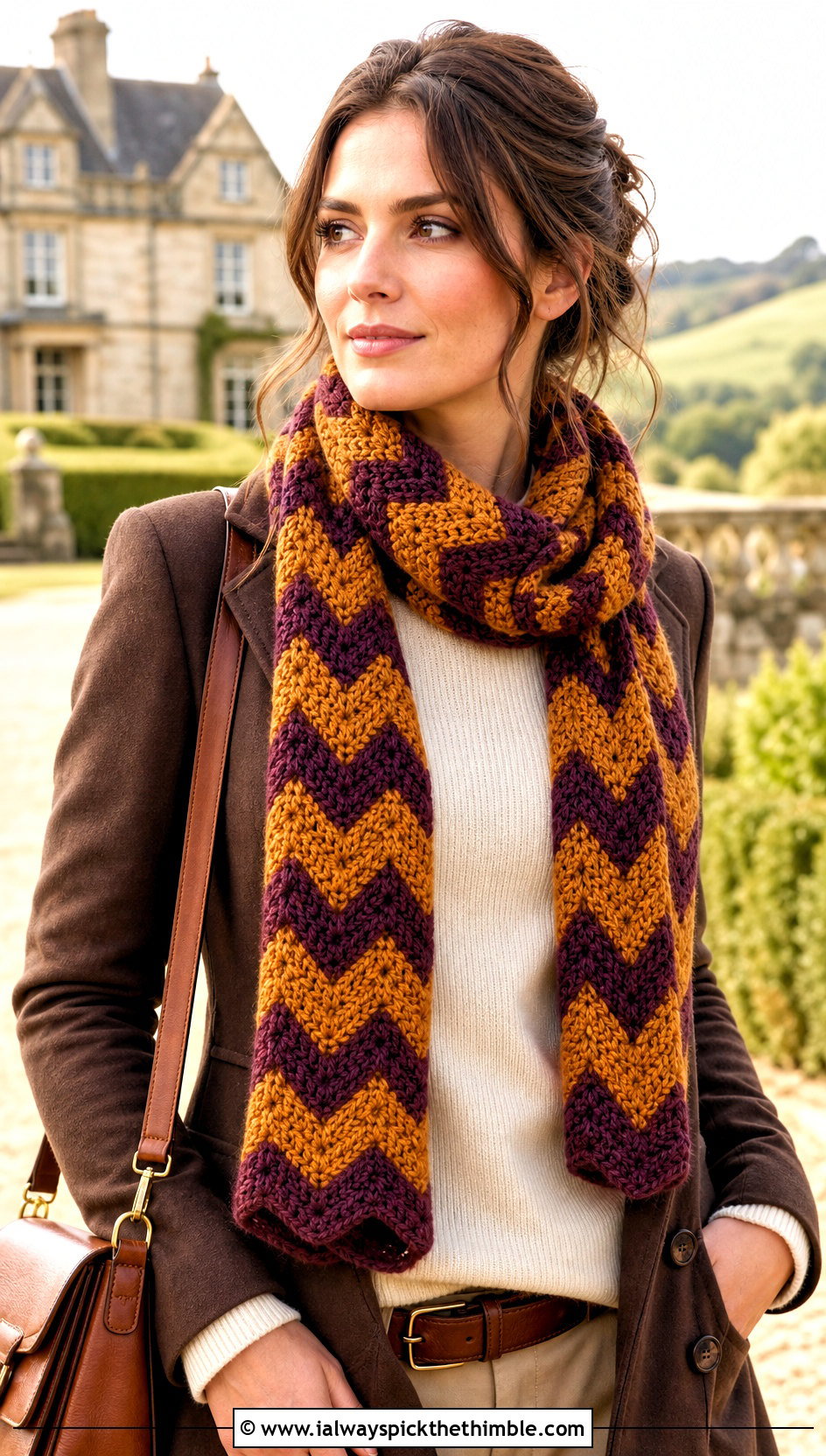 Chevron Crochet Scarf With Riding Boots - 25 Winter Crochet Scarf outfit ideas