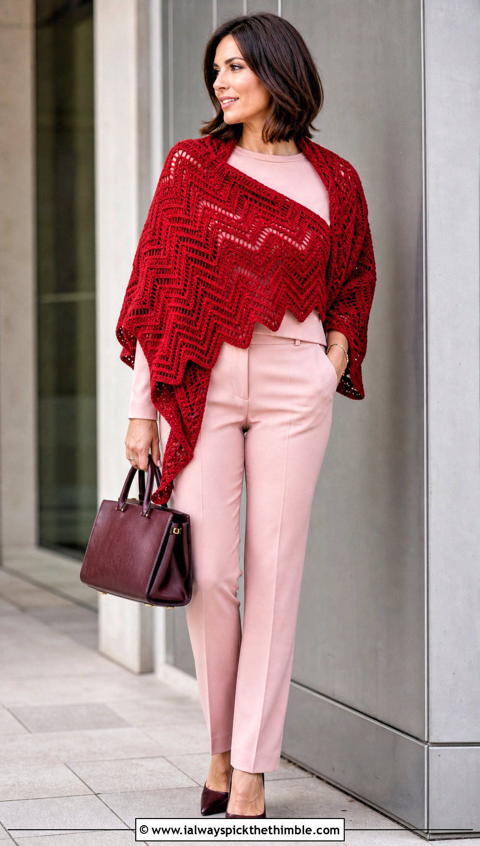 Chevron Crochet Shawl With Monochrome Pants Outfit - 20 Crochet A Shawl outfit ideas