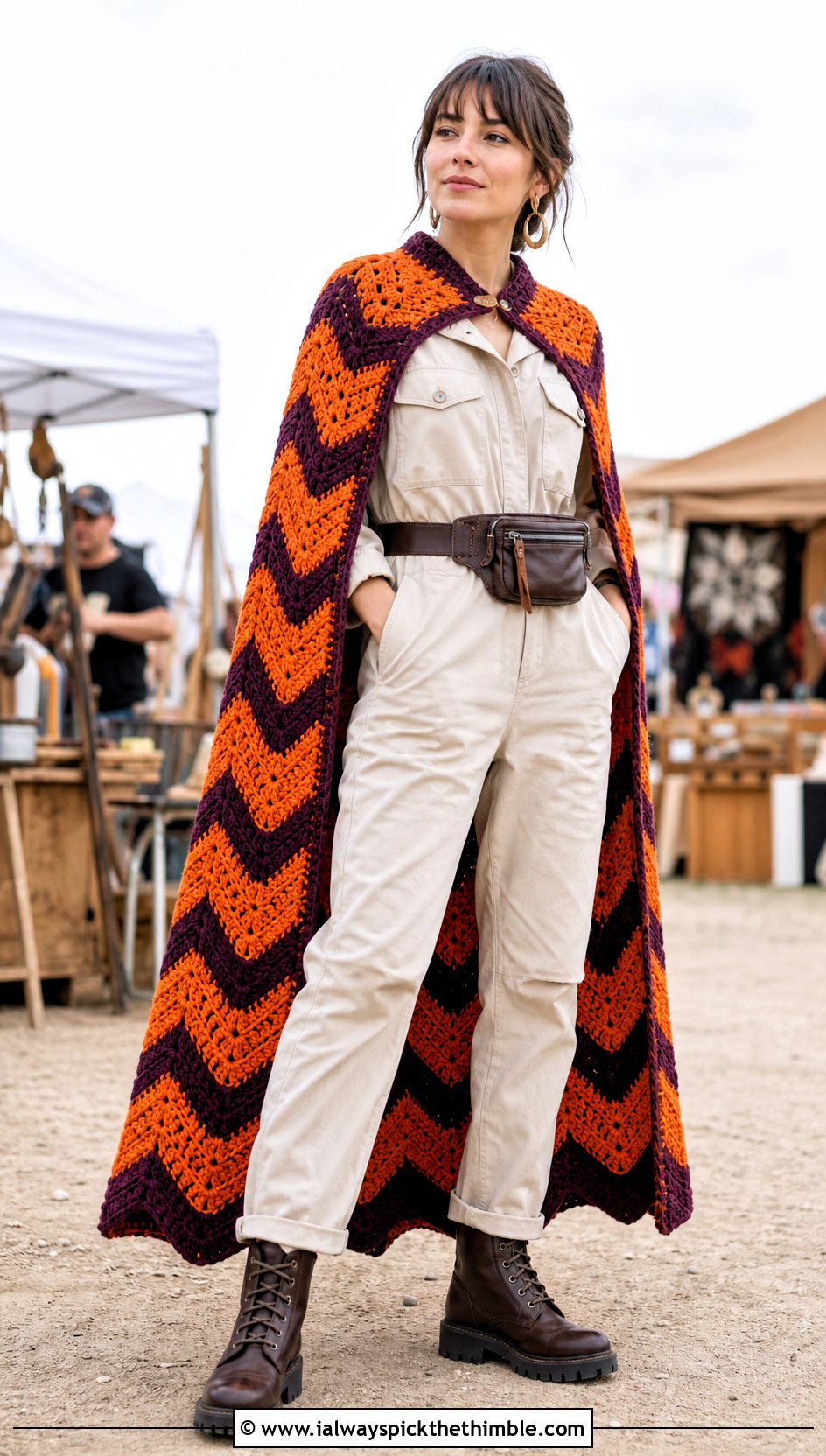 Chevron Crochet Superhero Cape With Utility Jumpsuit - 20 Crochet Super Hero Cape outfit ideas