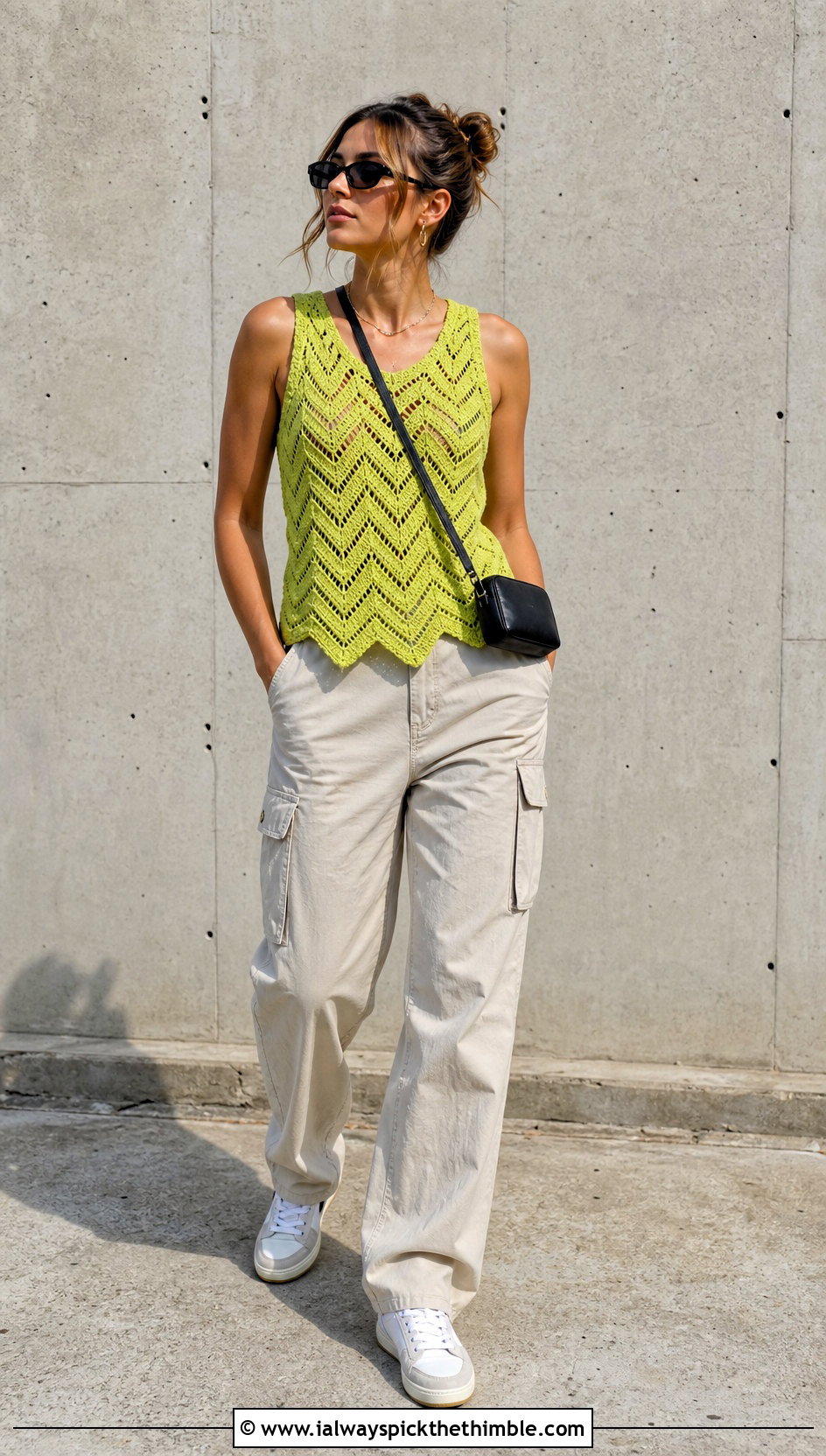 Chevron Crochet Tank With Cargo Pants - 20 crochet summer top for women outfit ideas
