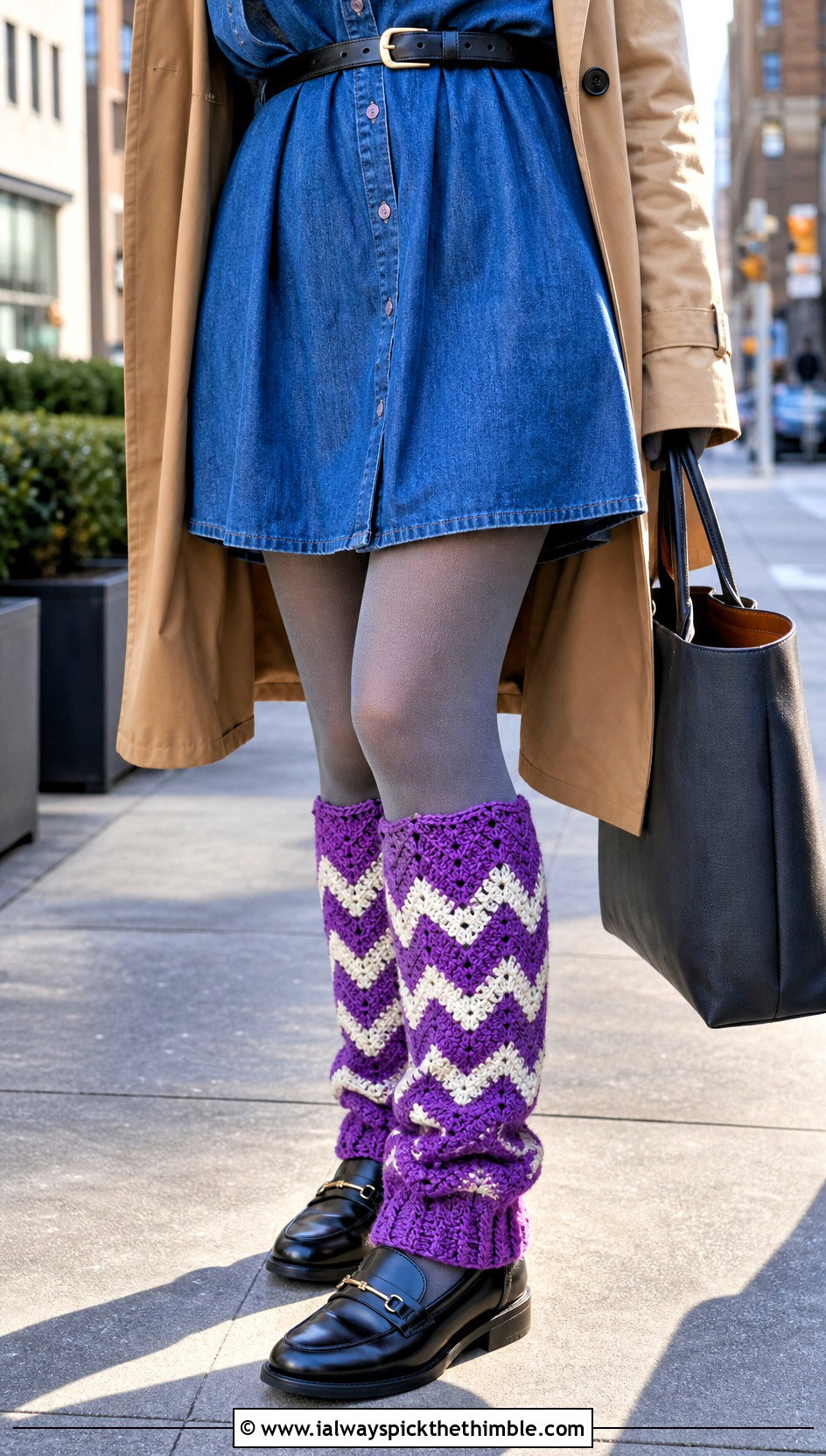 Chevron Crocheted Leg Warmers With A Shirt Dress - 25 Crocheted Leg Warmers outfit ideas