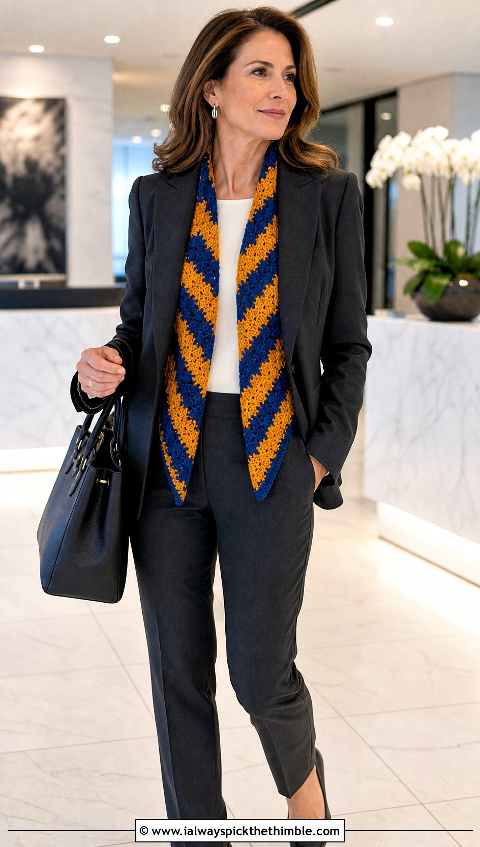Chevron DK Yarn Crochet Shawl With Trouser Suit - 20 Crochet Shawl Dk Yarn outfit ideas