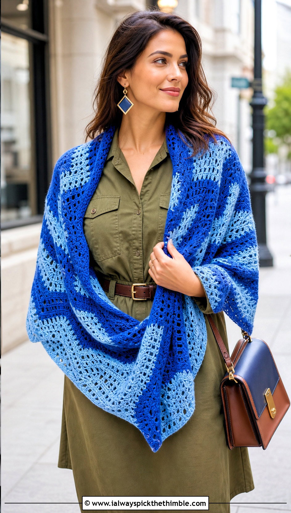 Chevron Double Crochet Shawl With Utility Dress - 20 Double Crochet Shawl outfit ideas