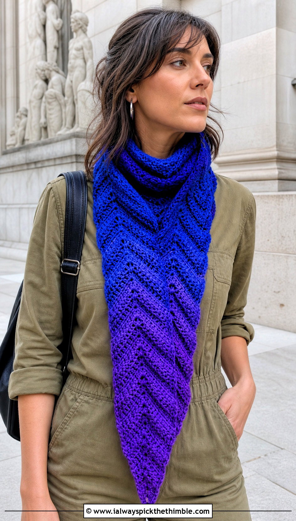 Chevron Gradient Crochet Scarf With Utility Jumpsuit - 20 gradient crochet scarf outfit ideas