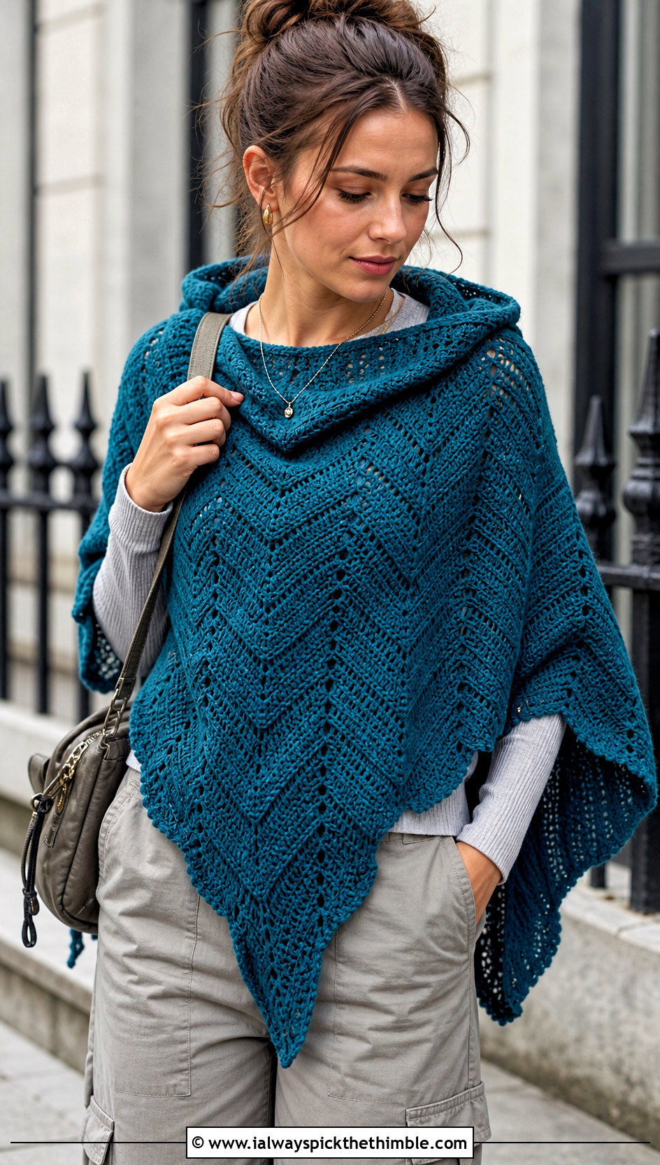 Chevron Hooded Triangle Crochet Shawl With Cargo Pants - 20 Hooded Triangle Crochet Shawl outfit ideas