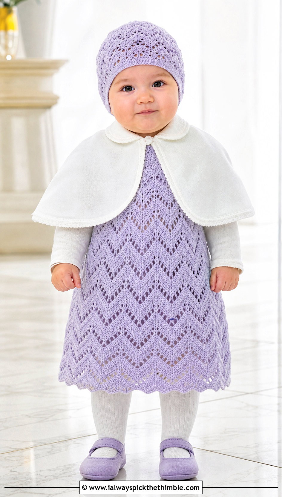 Chevron Lace Crochet Baptism Gown With Cropped Cape - 15 Crochet Baptism Gown outfit ideas