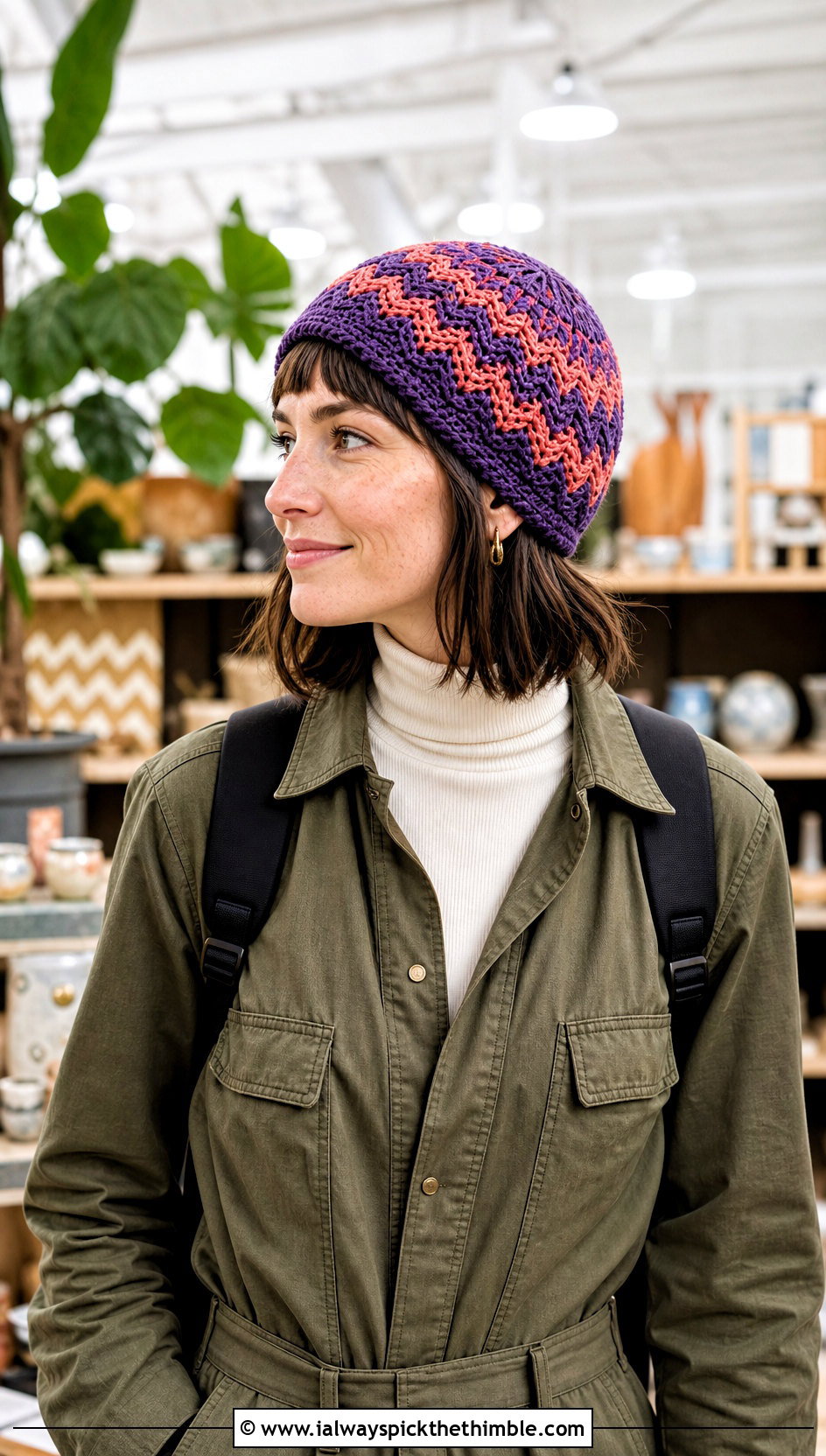 Chevron Mandala Crochet Beanie With Utility Jumpsuit - 20 Mandala Crochet Beanie outfit ideas