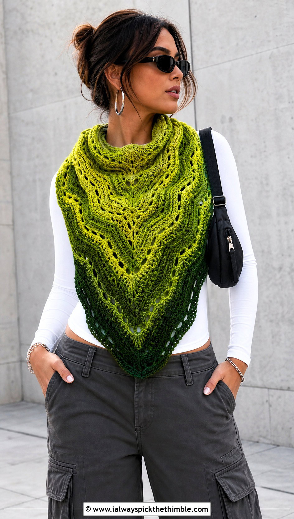 Chevron Mandala Yarn Crochet Shawl With Cargo Pants - 20 Mandala Yarn Crochet Shawl outfit ideas