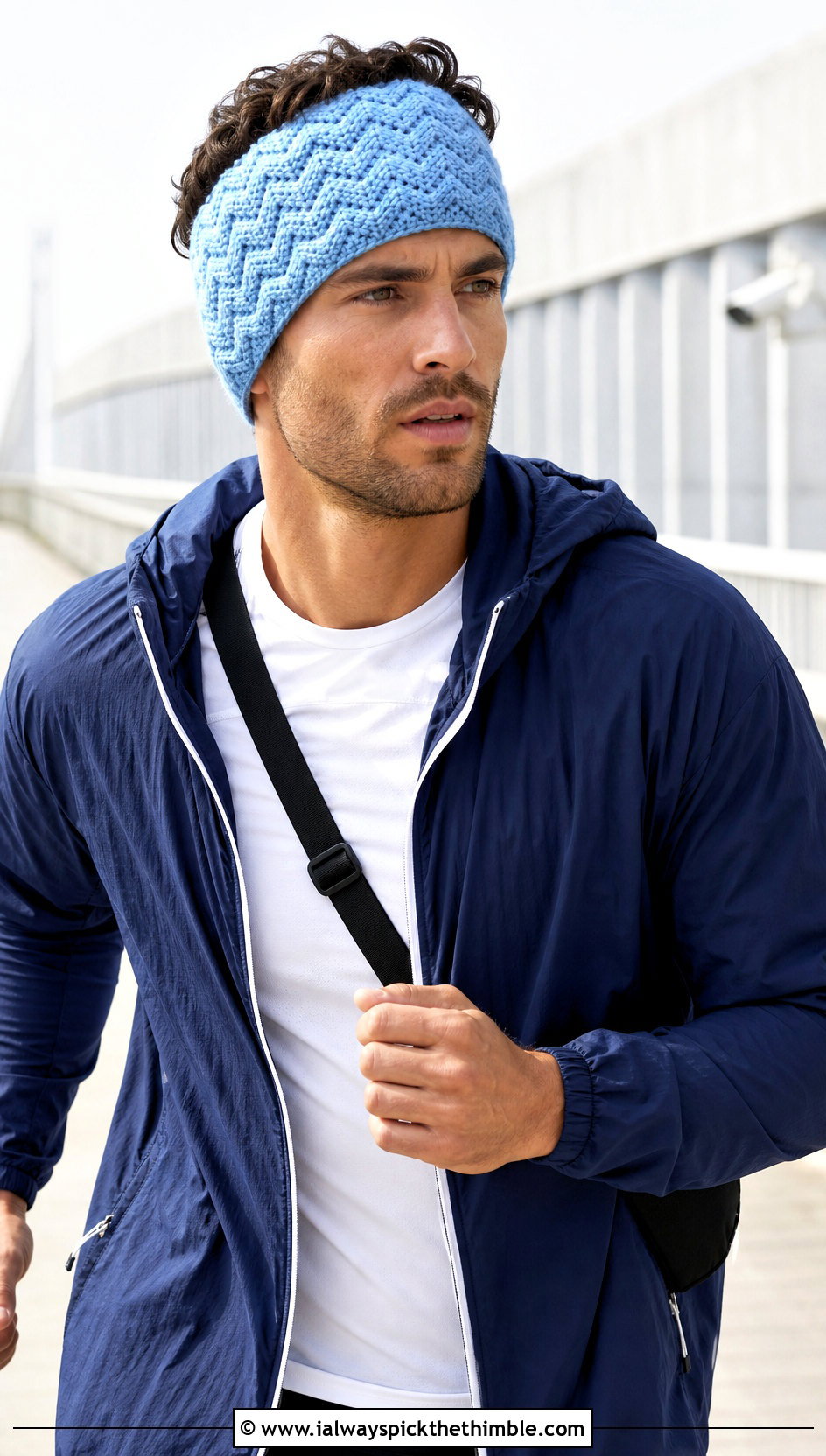 Chevron Mens Crochet Ear Warmer With Track Jacket - 15 mens crochet ear warmer outfit ideas