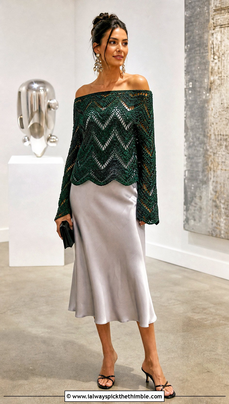Chevron Off Shoulder Crochet Top With Slip Dress - 20 Off Shoulder Crochet Top outfit ideas